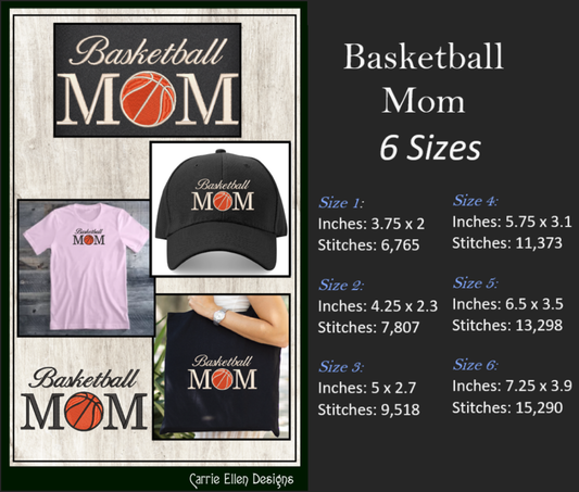 Basketball Mom Machine Embroidery Design, Basketball Design, Sports Embroidery Designs, Mom Embroidery Design, 6 Sizes (0102)