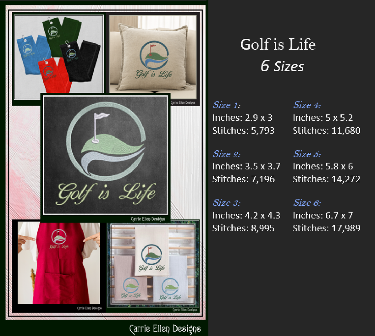 Golf Machine Embroidery Design, Golf is Life Golf Green, Golf Ball, Sport Embroidery, 6 Sizes (0110)