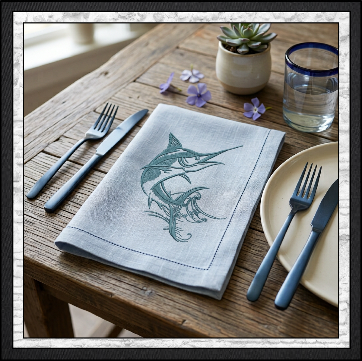Pacific Blue Marlin Machine Embroidery Design, Ocean Sailfish Sport Fishing Pattern, 6 Sizes (0289)