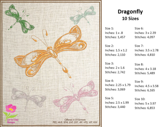 Dragonfly Machine Embroidery Design, Insect Embroidery Pattern, Garden Insects and Bees Embroidery Design 10 Sizes (0306)
