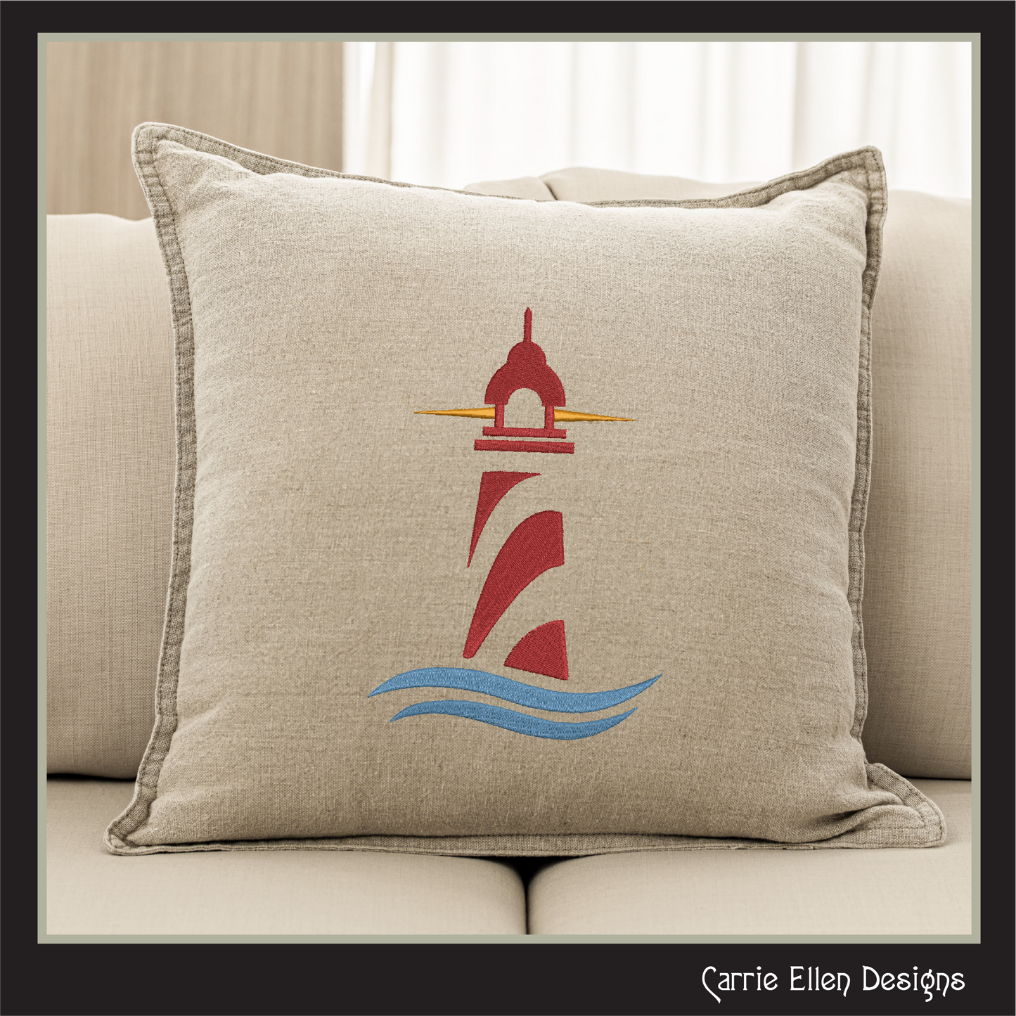 Lighthouse Machine Embroidery Design – Coastal Island Seaside Landscape Pattern, 6 Sizes (0463)