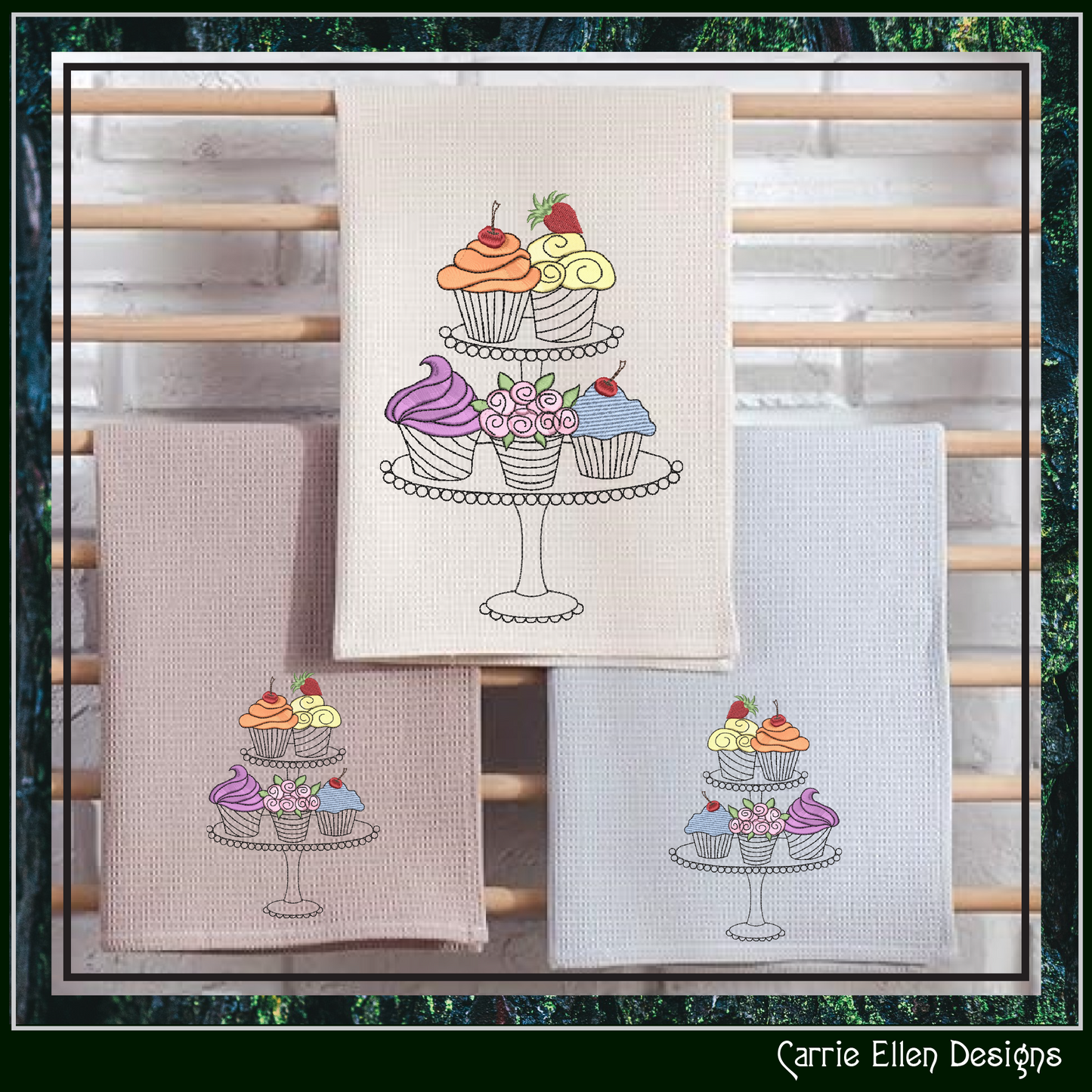 Cupcake Display Machine Embroidery Design – Cakes, Desserts & Sweet Kitchen Embroidery, 6 Sizes (0464)