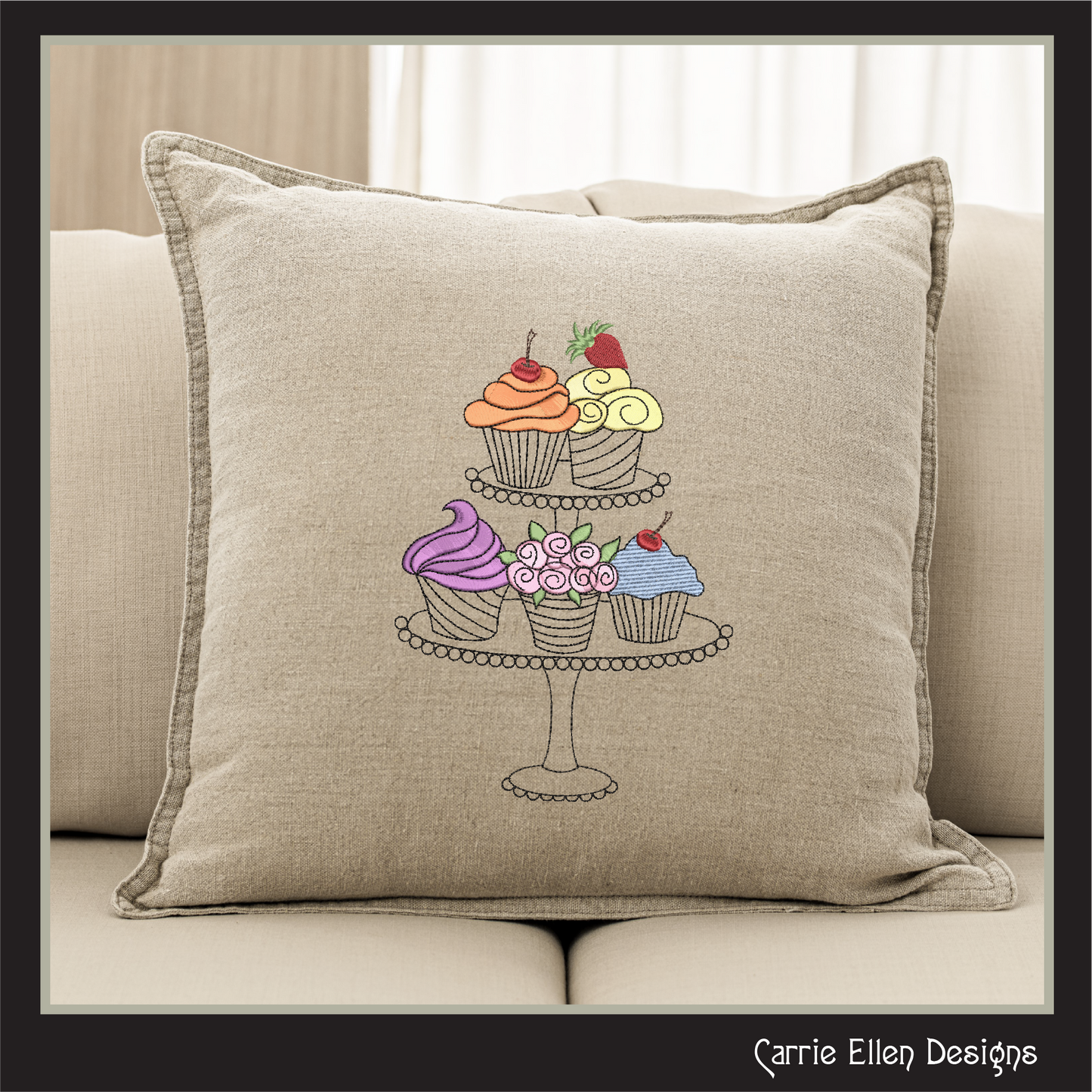 Cupcake Display Machine Embroidery Design – Cakes, Desserts & Sweet Kitchen Embroidery, 6 Sizes (0464)