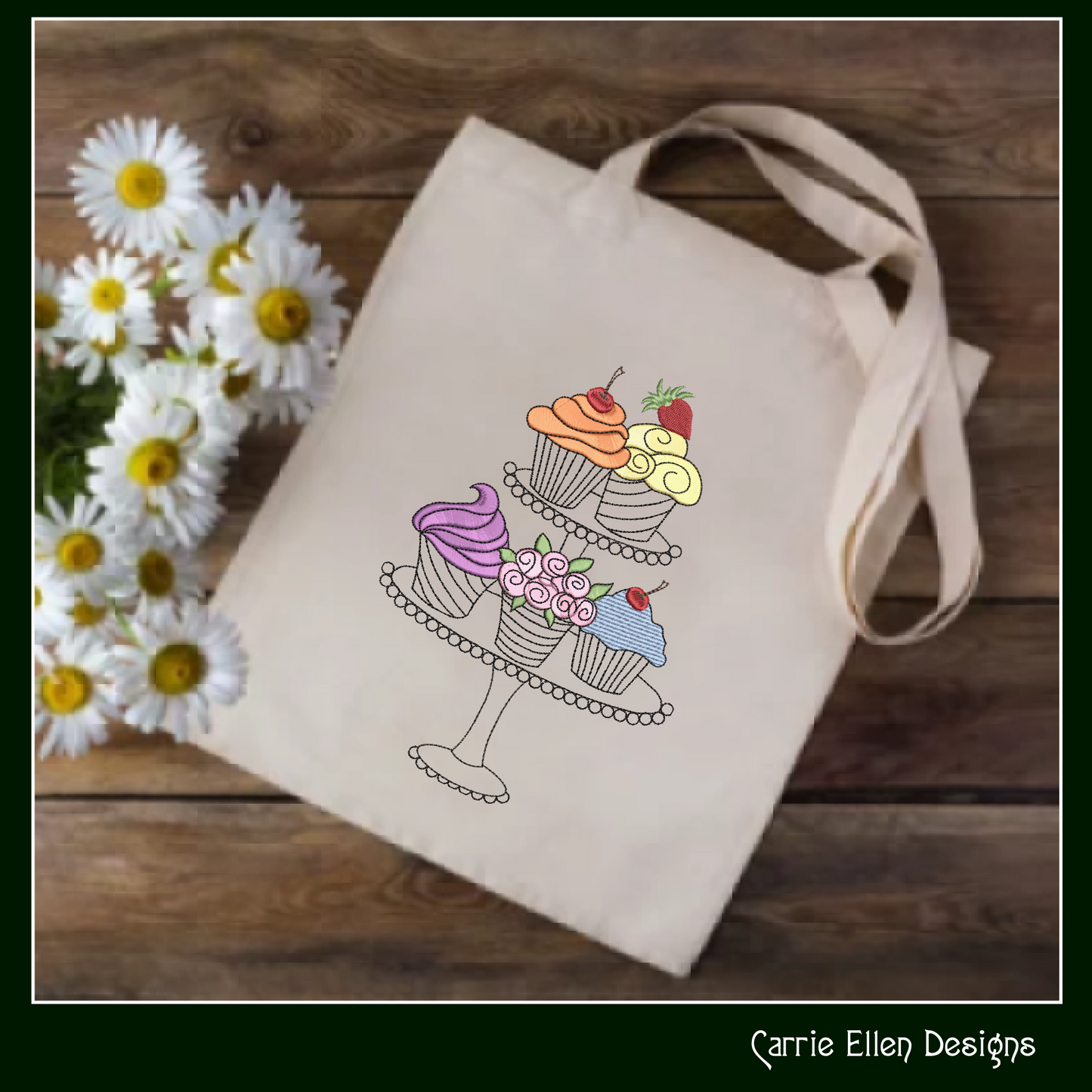Cupcake Display Machine Embroidery Design – Cakes, Desserts & Sweet Kitchen Embroidery, 6 Sizes (0464)