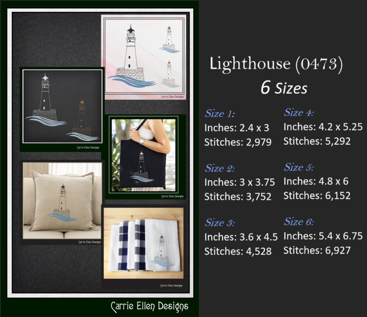 Lighthouse Machine Embroidery Design Bundle, Coastal Light House Island Design, Seaside Landscape, 7 Designs 6 Sizes Each Design (2378)