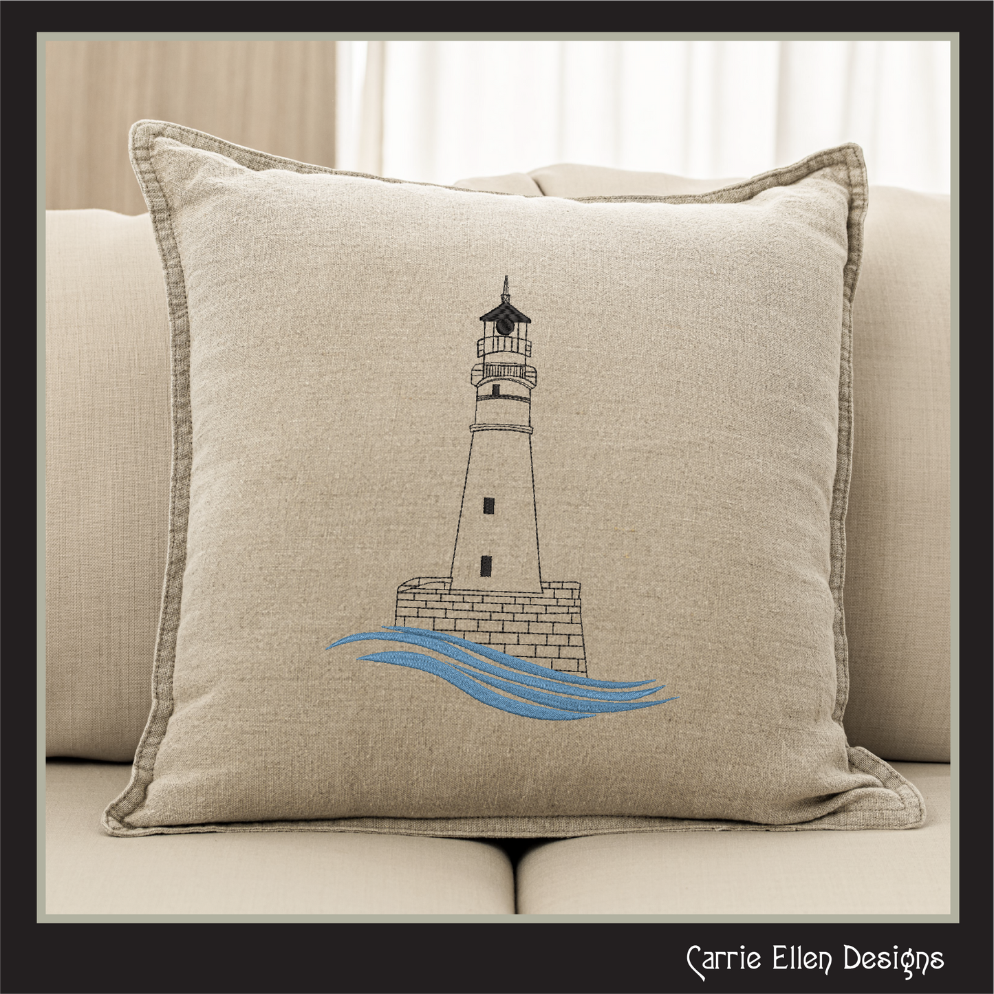 Lighthouse Machine Embroidery Design – Coastal Island Seaside Landscape Pattern, 6 Sizes (0473)
