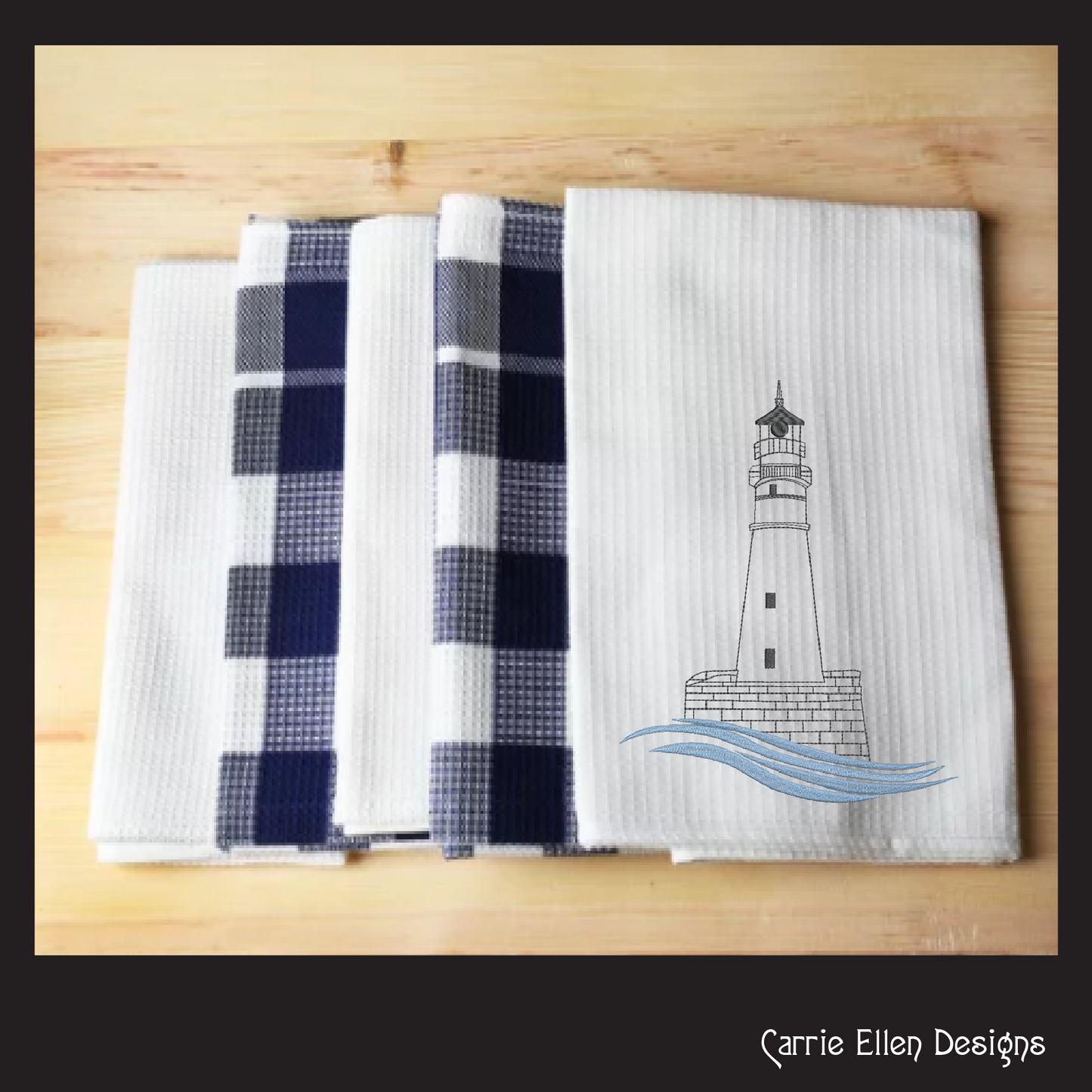 Lighthouse Machine Embroidery Design – Coastal Island Seaside Landscape Pattern, 6 Sizes (0473)