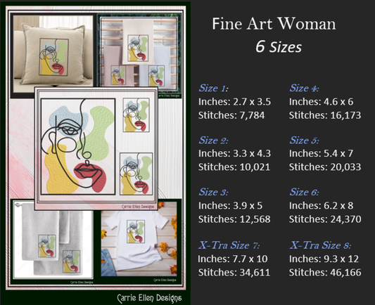 Woman Face Machine Embroidery Design – Fine Art Minimalist Portrait, Multicolor Line Art Style, 8 Sizes (0481)