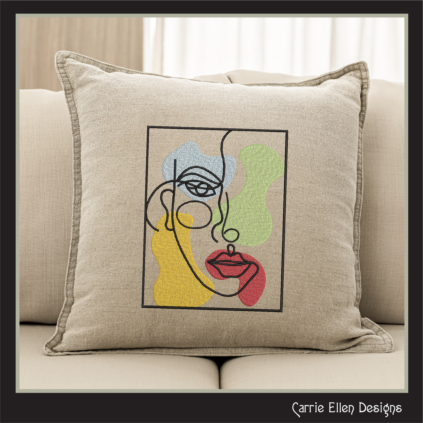 Woman Face Machine Embroidery Design – Fine Art Minimalist Portrait, Multicolor Line Art Style, 8 Sizes (0481)