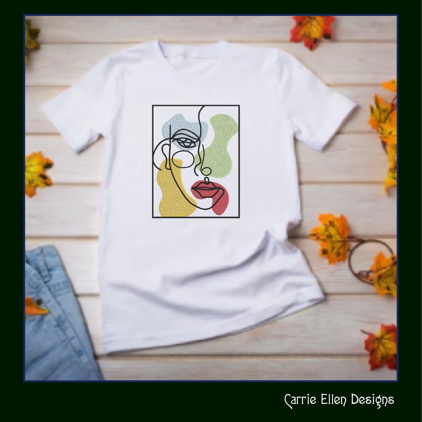 Woman Face Machine Embroidery Design – Fine Art Minimalist Portrait, Multicolor Line Art Style, 8 Sizes (0481)