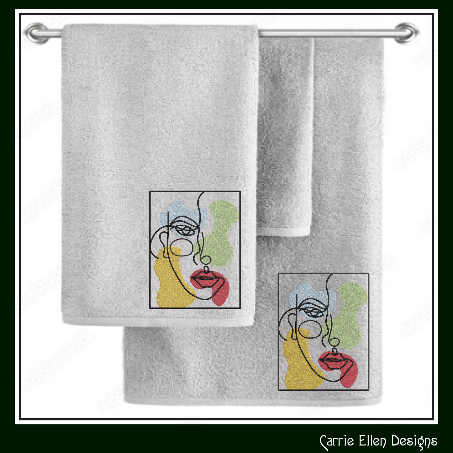 Woman Face Machine Embroidery Design – Fine Art Minimalist Portrait, Multicolor Line Art Style, 8 Sizes (0481)