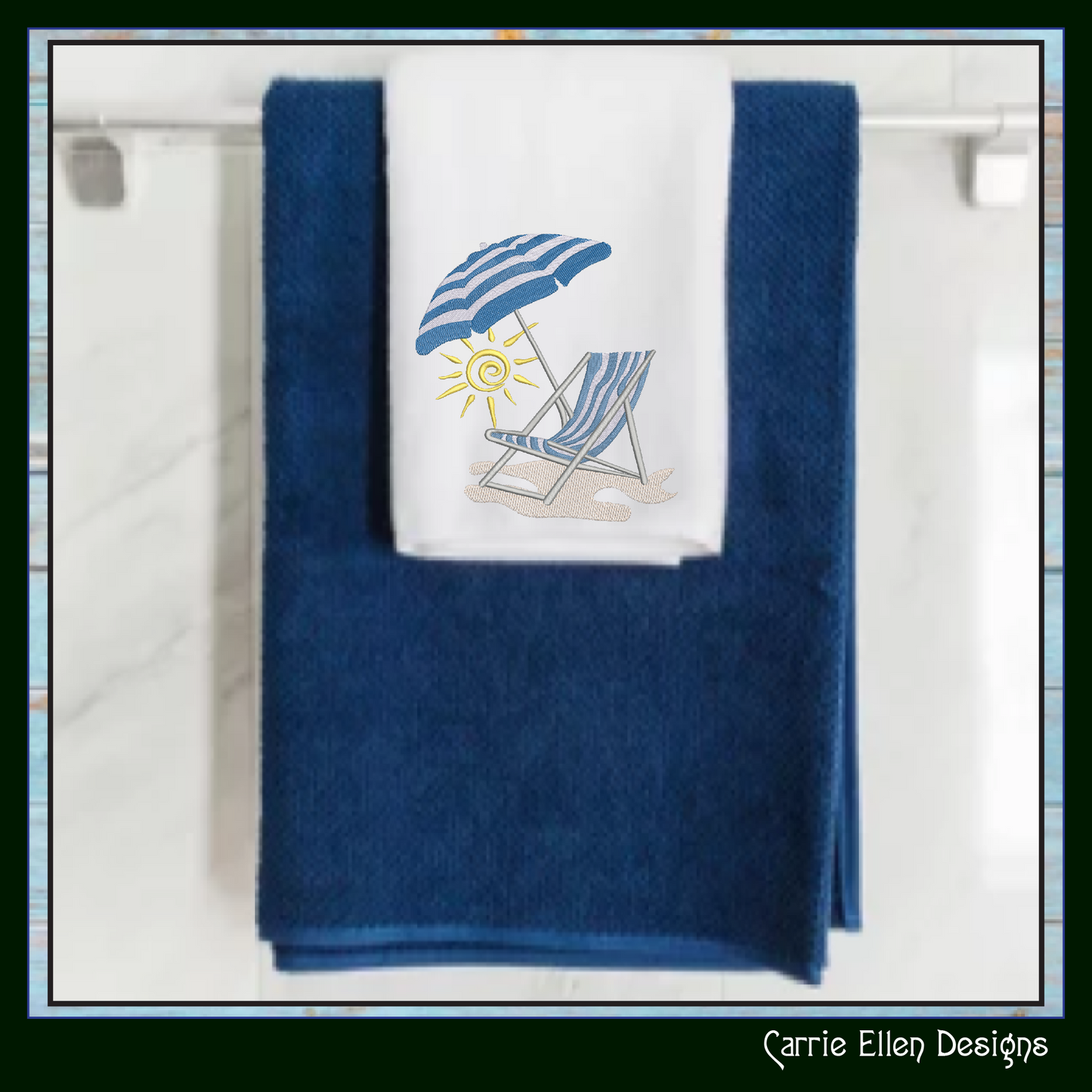 Beach Chair and Umbrella Machine Embroidery Design – Summer Vacation Beach Scene Pattern, 6 Sizes, 6 Sizes (0530)