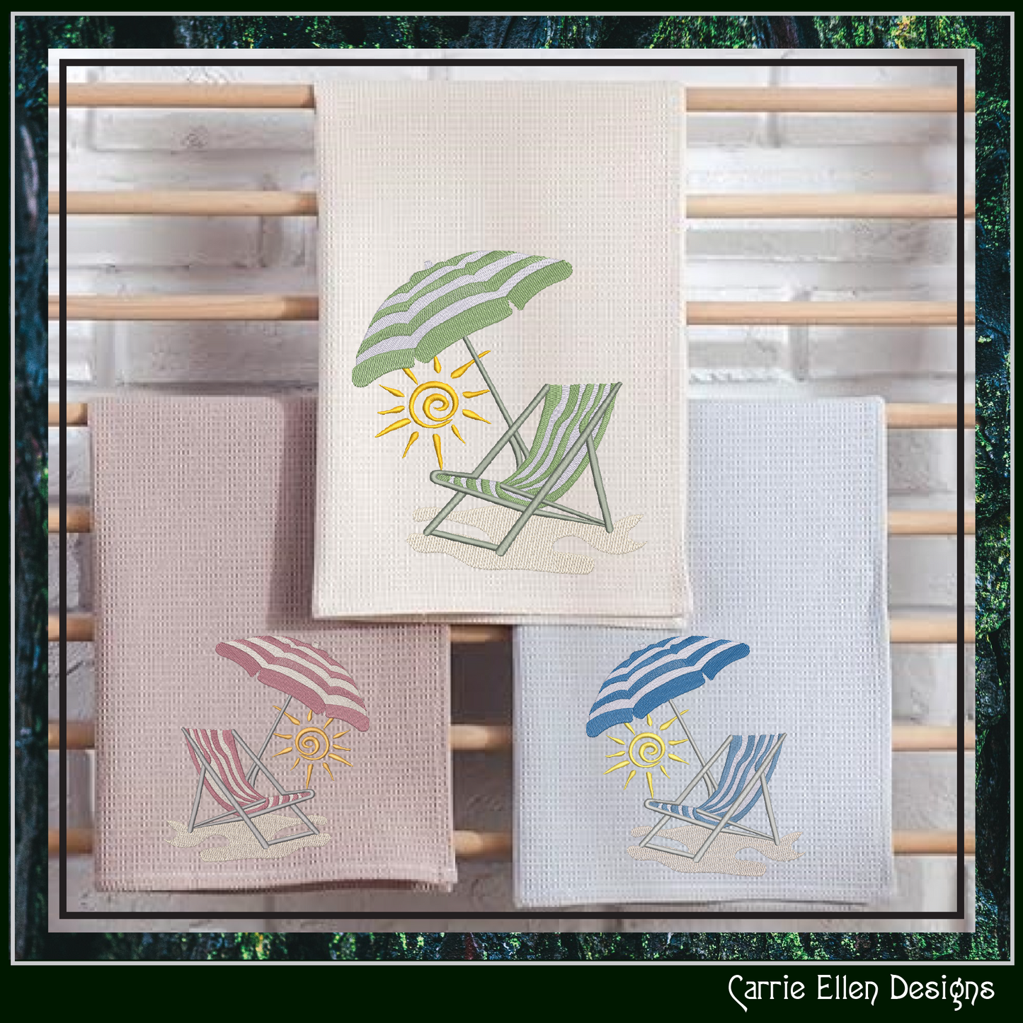 Beach Chair and Umbrella Machine Embroidery Design – Summer Vacation Beach Scene Pattern, 6 Sizes, 6 Sizes (0530)