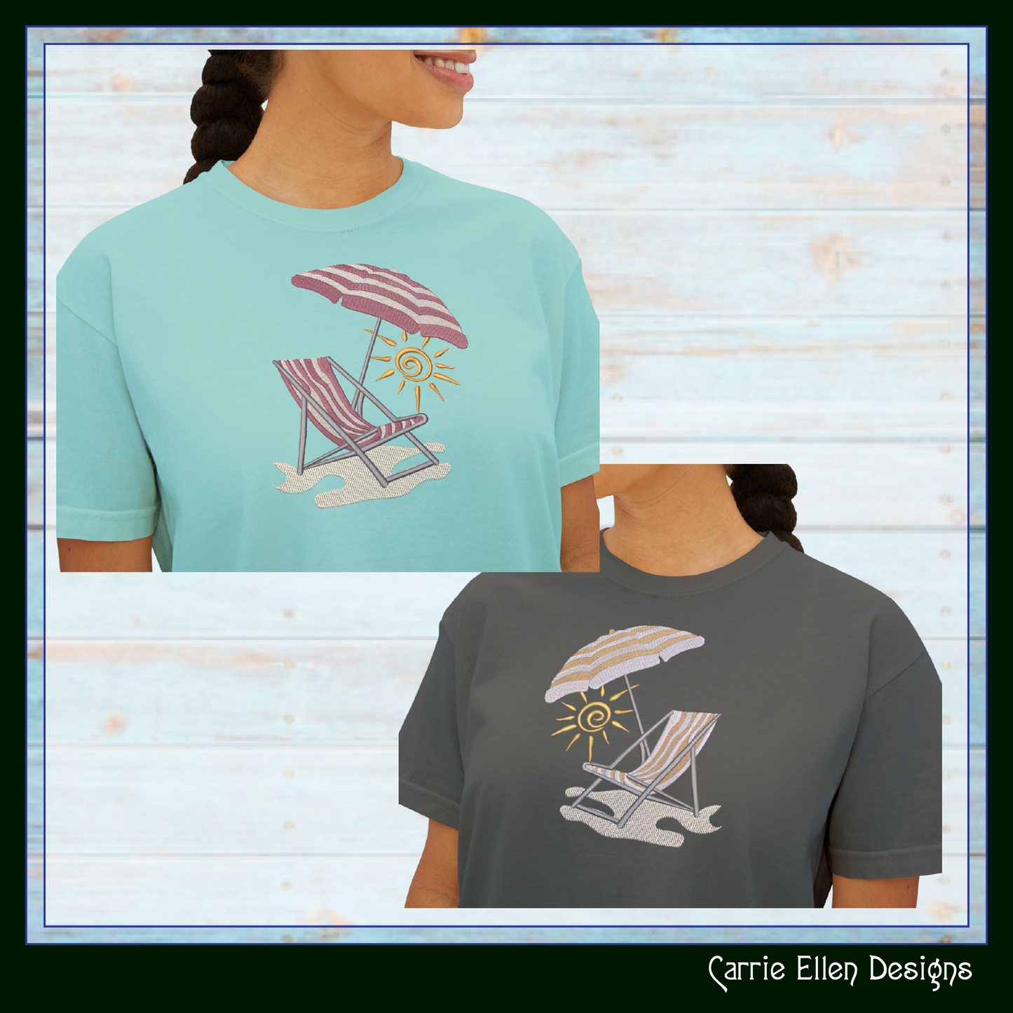 Beach Chair and Umbrella Machine Embroidery Design – Summer Vacation Beach Scene Pattern, 6 Sizes, 6 Sizes (0530)