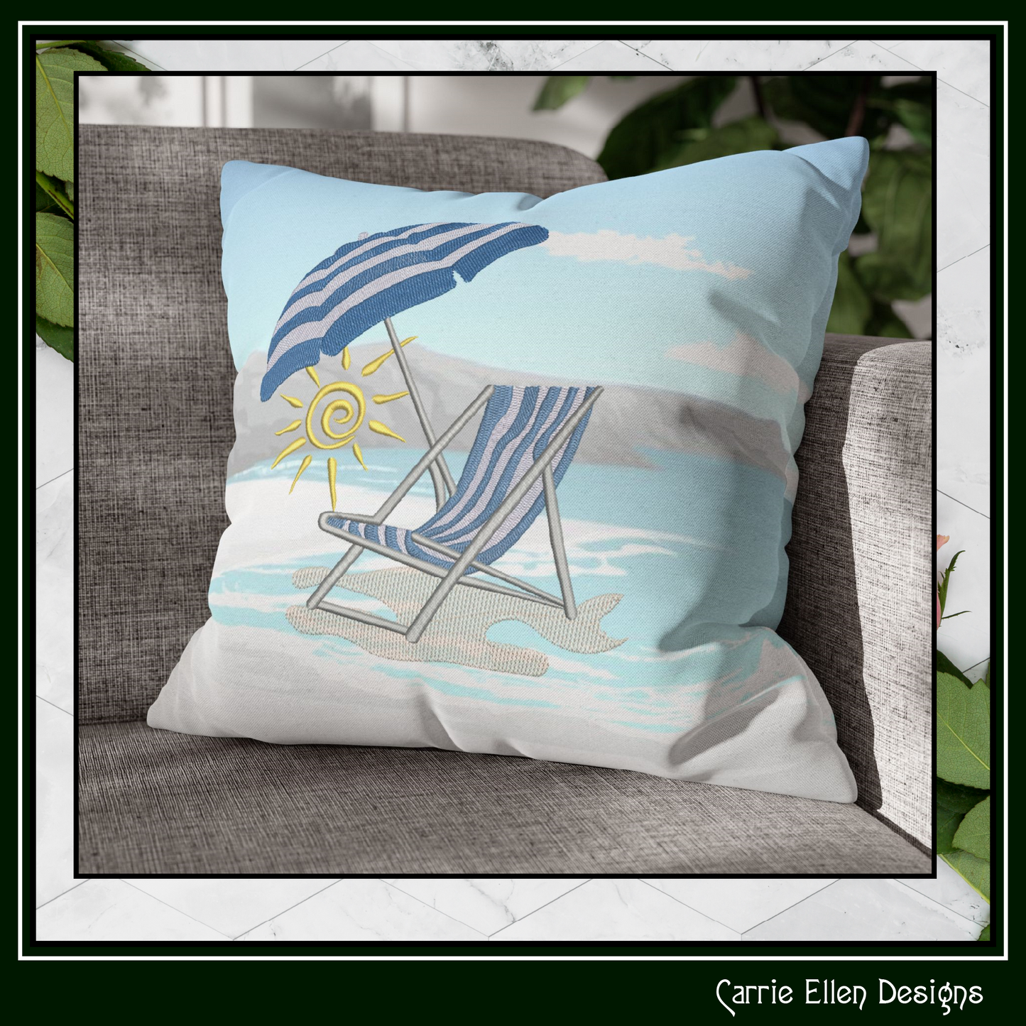 Beach Chair and Umbrella Machine Embroidery Design – Summer Vacation Beach Scene Pattern, 6 Sizes, 6 Sizes (0530)