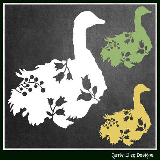 Sebastopol Goose SVG / Vector Clipart, Goose Silhouette with Flowers, Wildflower Sebastopol Goose Silhouette (0617)