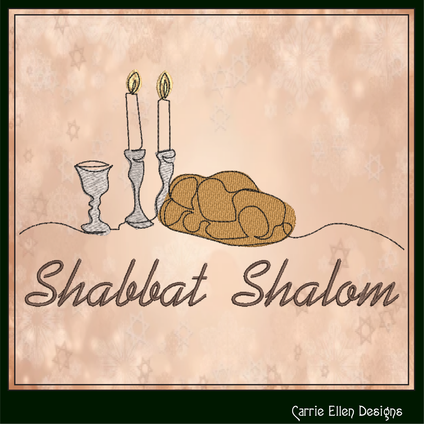 Shabbat Shalom Machine Embroidery Design - Challah Bread & Candlesticks - Jewish Holiday Décor File, 6 Sizes (0640)