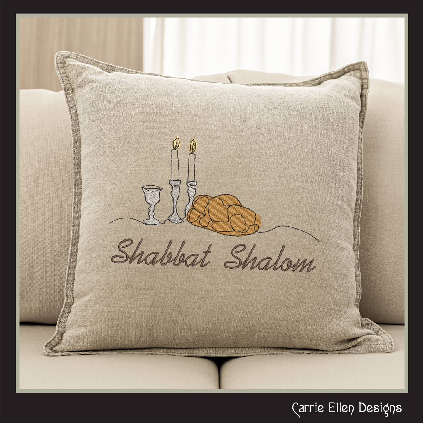 Shabbat Shalom Machine Embroidery Design - Challah Bread & Candlesticks - Jewish Holiday Décor File, 6 Sizes (0640)