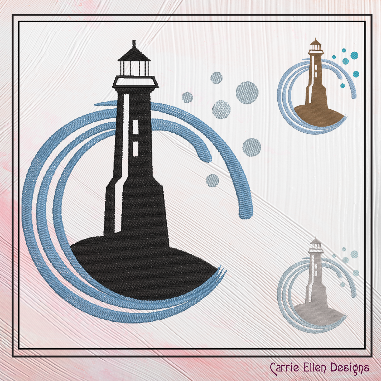 Lighthouse Machine Embroidery Design - Coastal Island Light House - Seaside Landscape Embroidery File, 6 Sizes (0660)