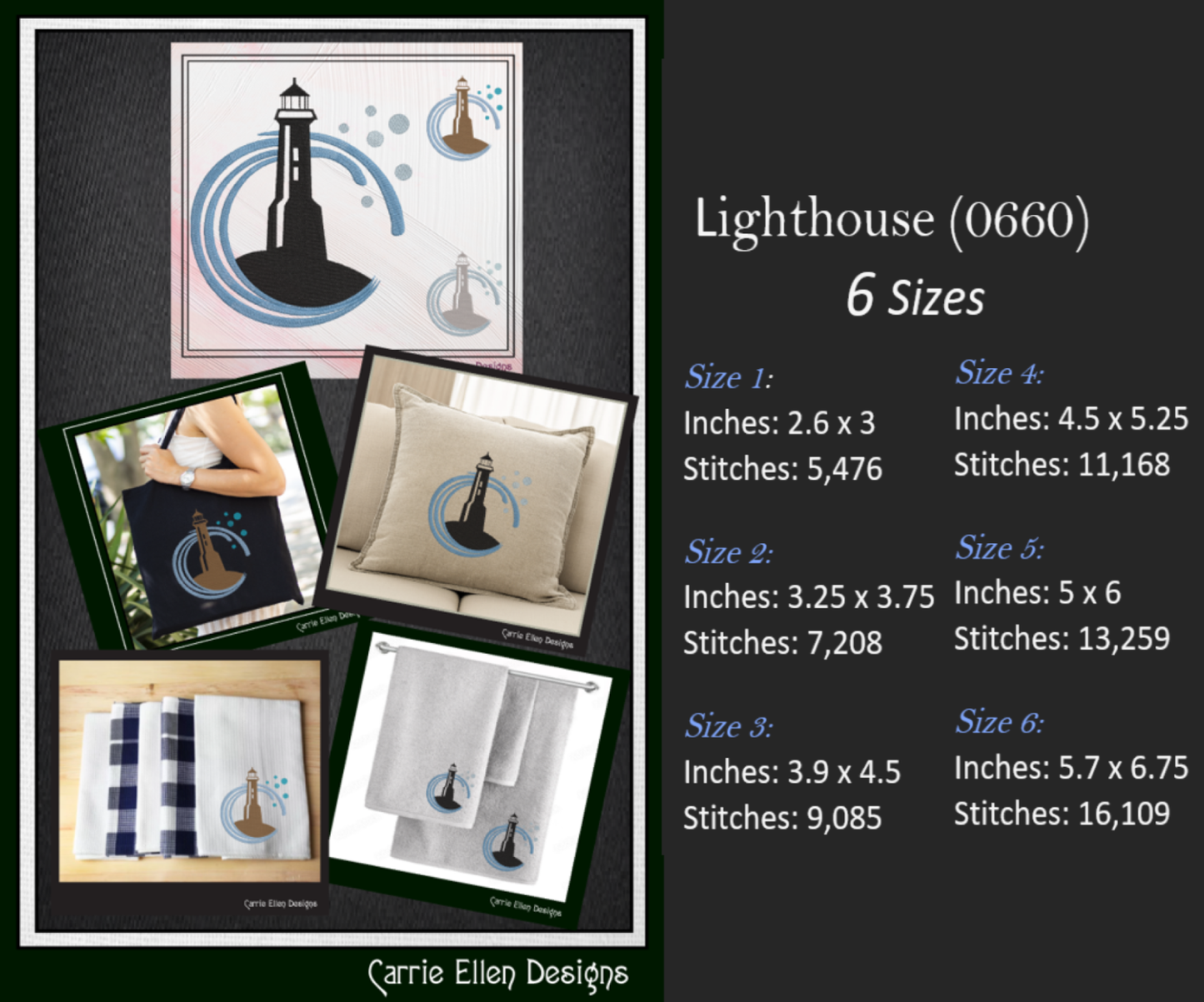 Lighthouse Machine Embroidery Design - Coastal Island Light House - Seaside Landscape Embroidery File, 6 Sizes (0660)