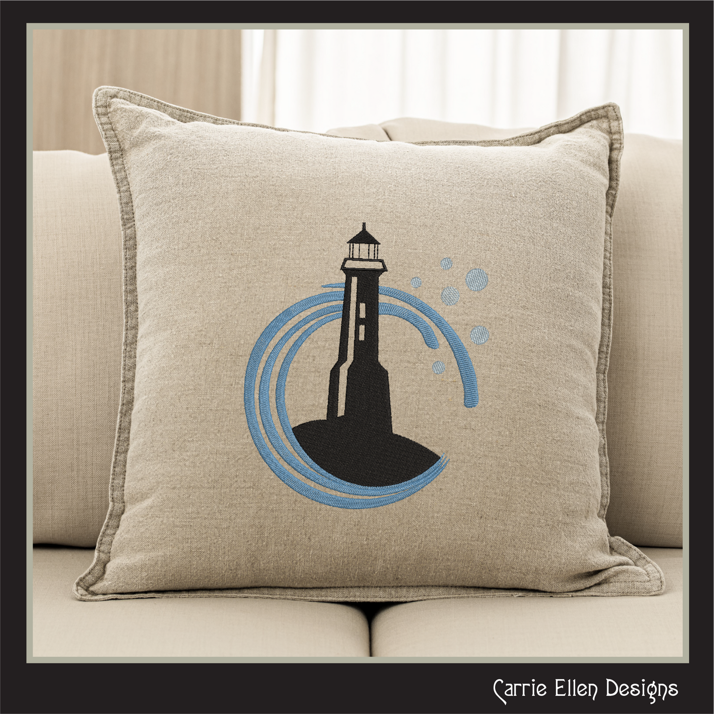 Lighthouse Machine Embroidery Design - Coastal Island Light House - Seaside Landscape Embroidery File, 6 Sizes (0660)