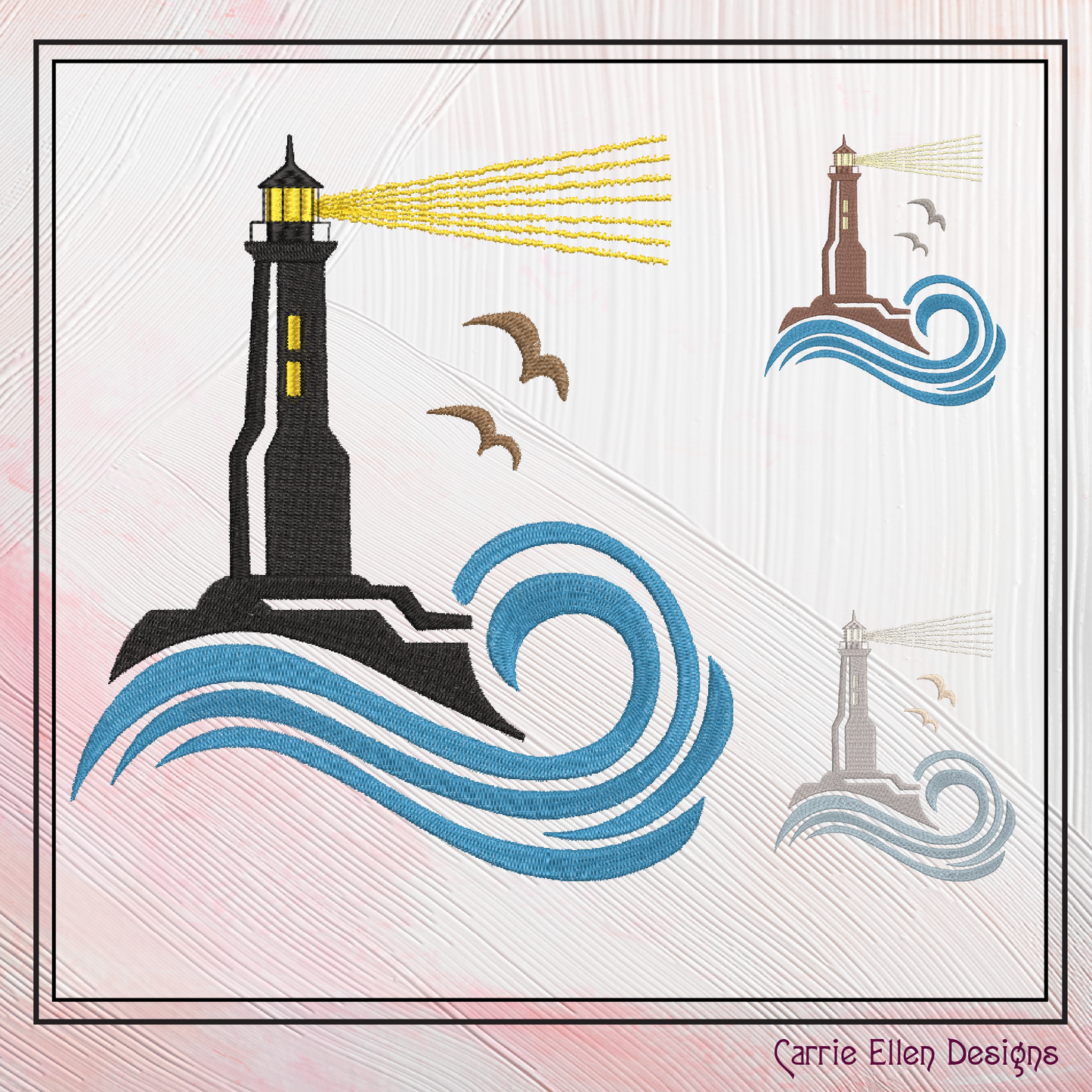 Lighthouse Machine Embroidery Design – Coastal Island Lighthouse – Seaside Landscape Embroidery File, 6 Sizes (0662)