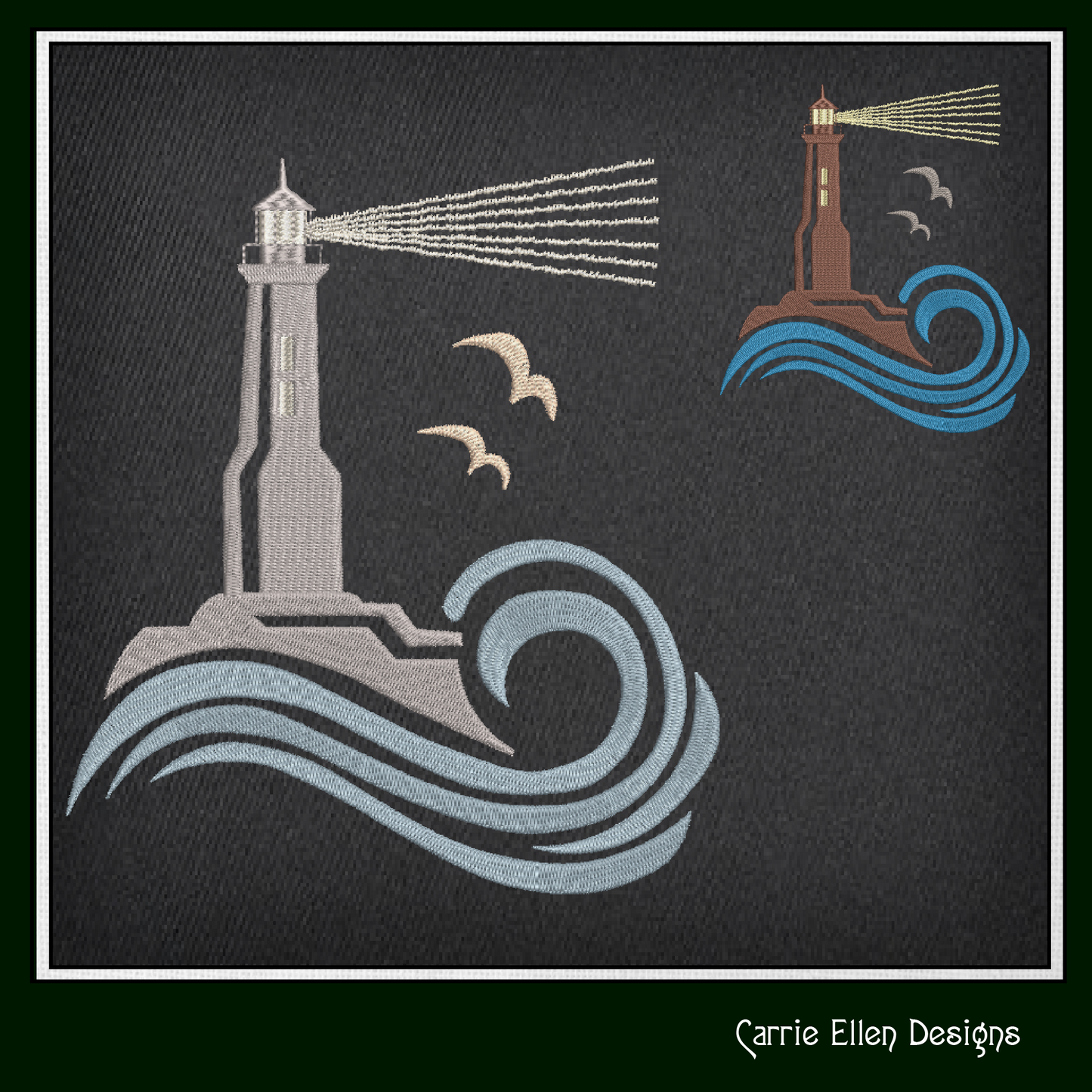 Lighthouse Machine Embroidery Design – Coastal Island Lighthouse – Seaside Landscape Embroidery File, 6 Sizes (0662)