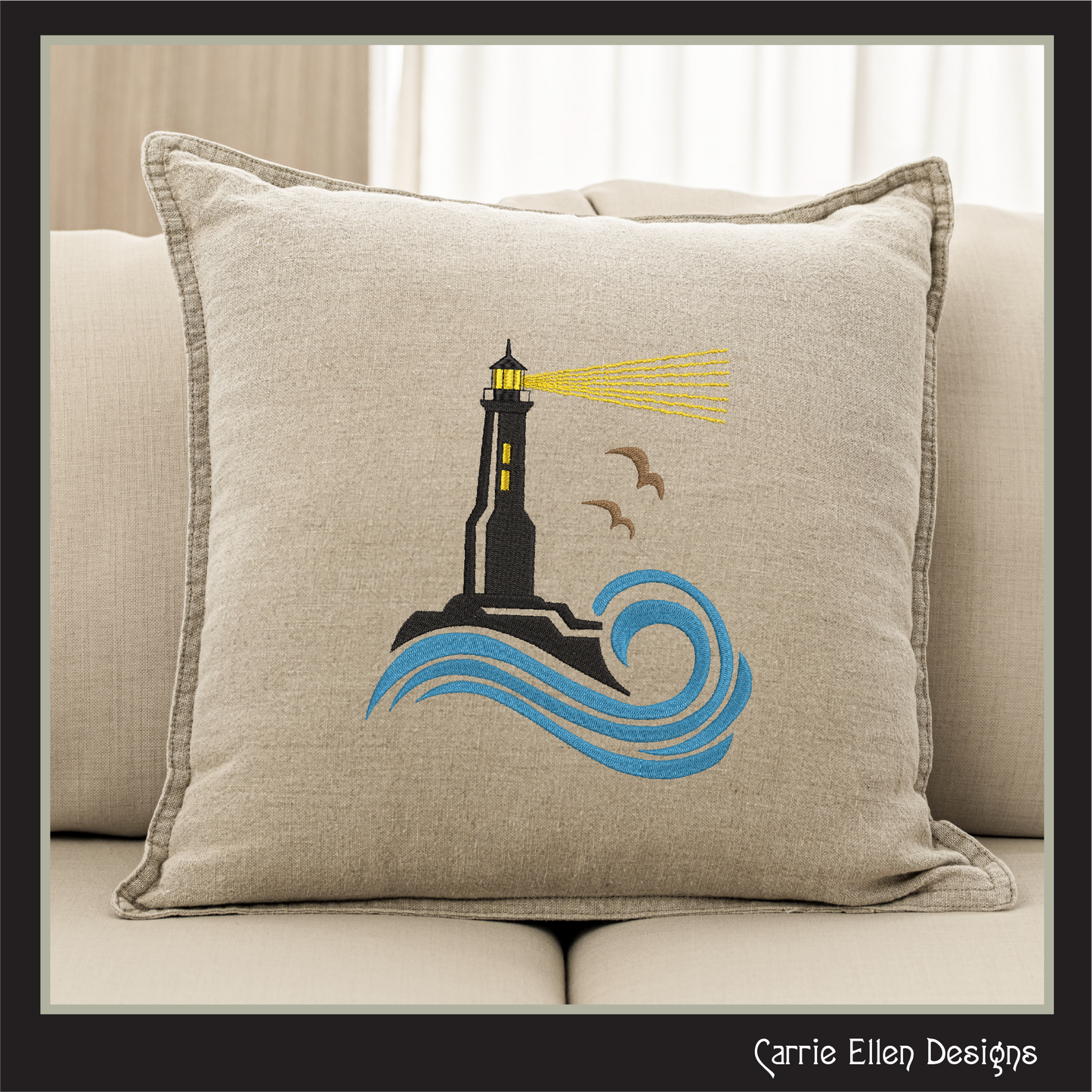 Lighthouse Machine Embroidery Design – Coastal Island Lighthouse – Seaside Landscape Embroidery File, 6 Sizes (0662)
