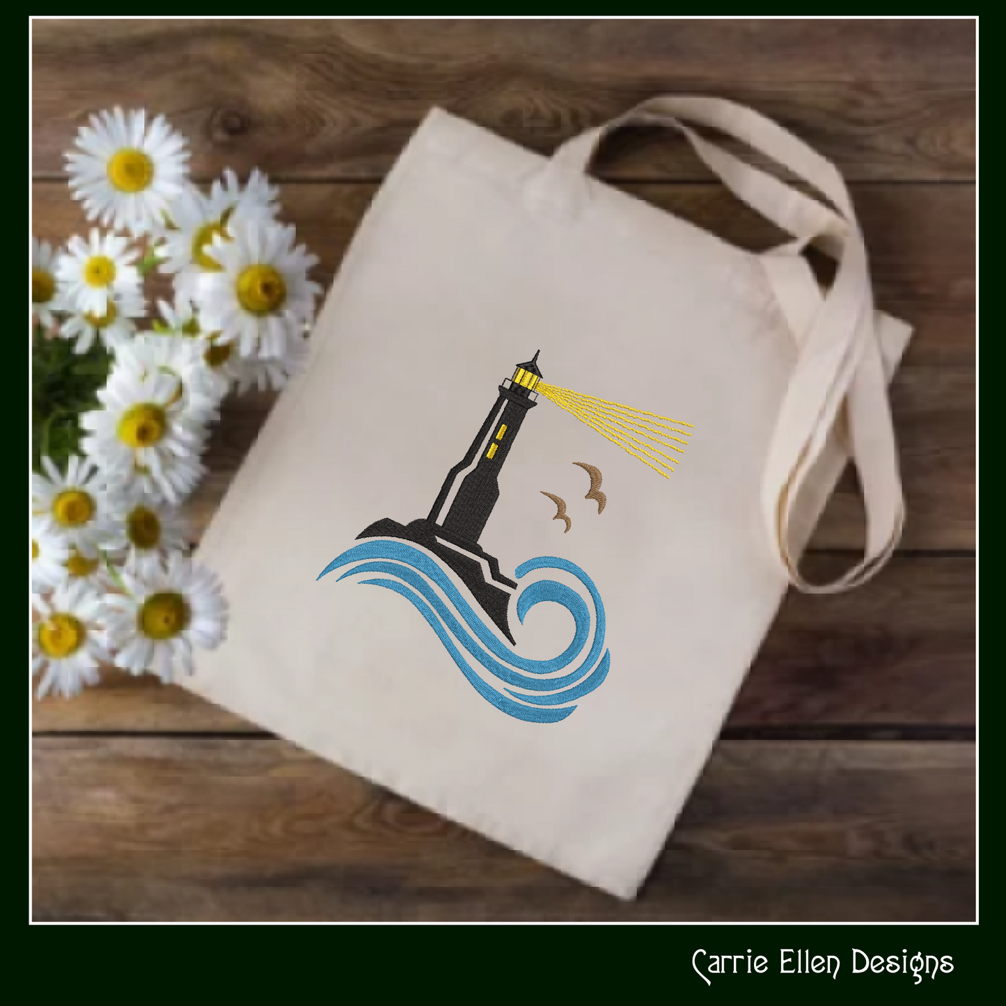 Lighthouse Machine Embroidery Design – Coastal Island Lighthouse – Seaside Landscape Embroidery File, 6 Sizes (0662)