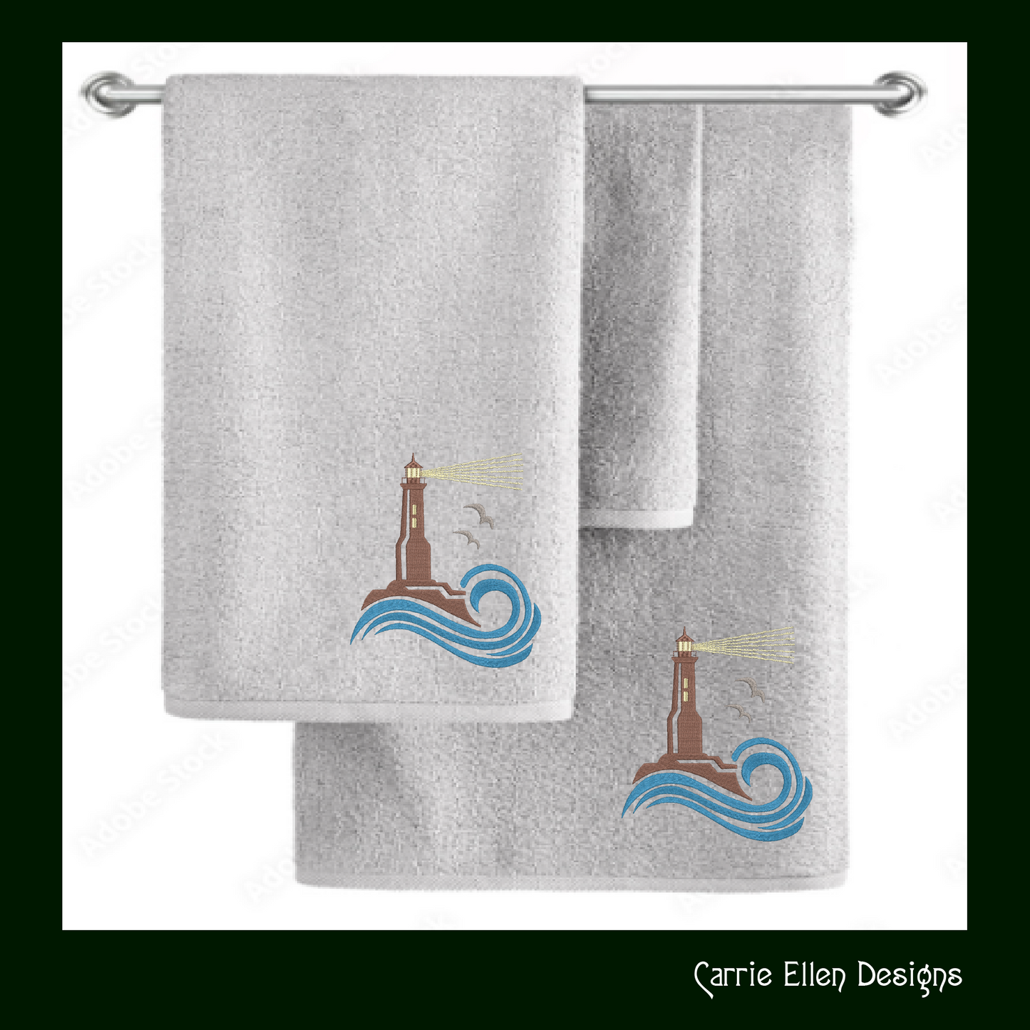 Lighthouse Machine Embroidery Design – Coastal Island Lighthouse – Seaside Landscape Embroidery File, 6 Sizes (0662)
