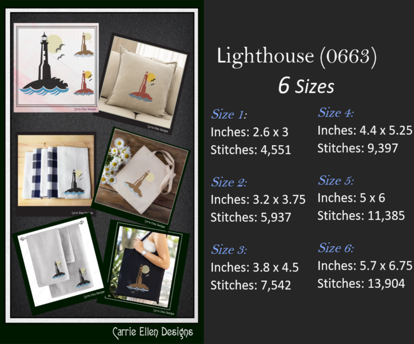 Lighthouse Machine Embroidery Design – Coastal Island Lighthouse – Seaside Landscape Embroidery File, 6 Sizes (0663)