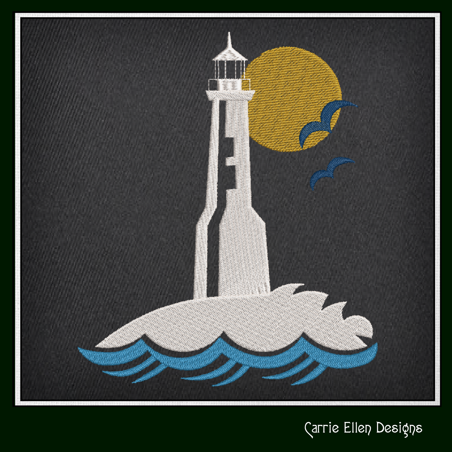Lighthouse Machine Embroidery Design – Coastal Island Lighthouse – Seaside Landscape Embroidery File, 6 Sizes (0663)