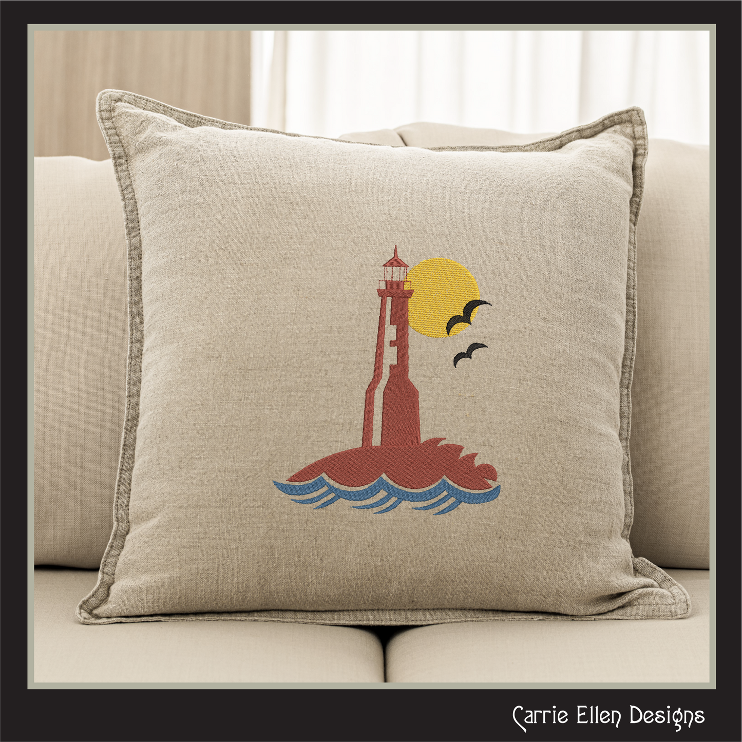 Lighthouse Machine Embroidery Design – Coastal Island Lighthouse – Seaside Landscape Embroidery File, 6 Sizes (0663)