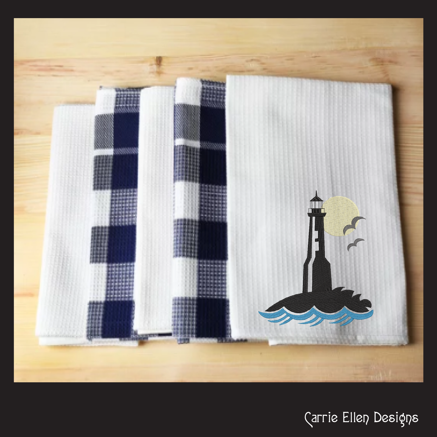 Lighthouse Machine Embroidery Design – Coastal Island Lighthouse – Seaside Landscape Embroidery File, 6 Sizes (0663)