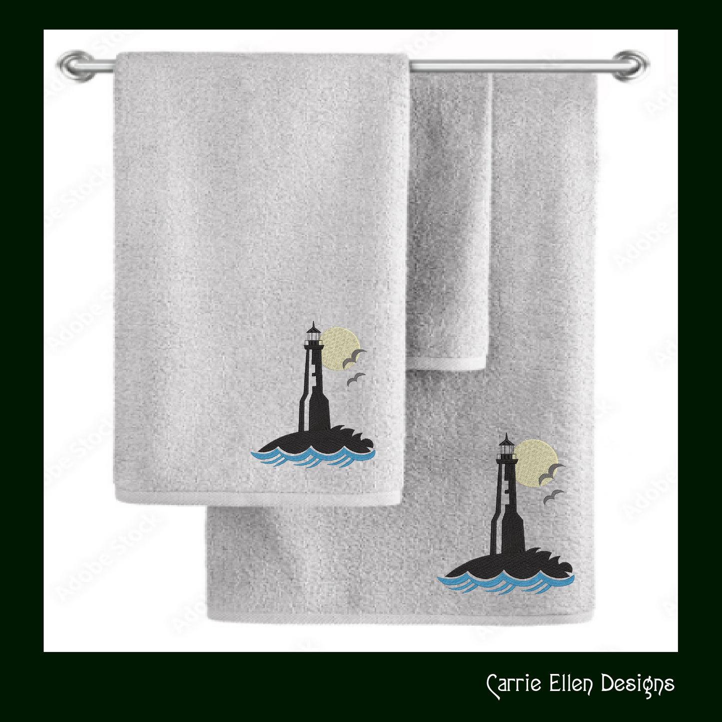 Lighthouse Machine Embroidery Design – Coastal Island Lighthouse – Seaside Landscape Embroidery File, 6 Sizes (0663)