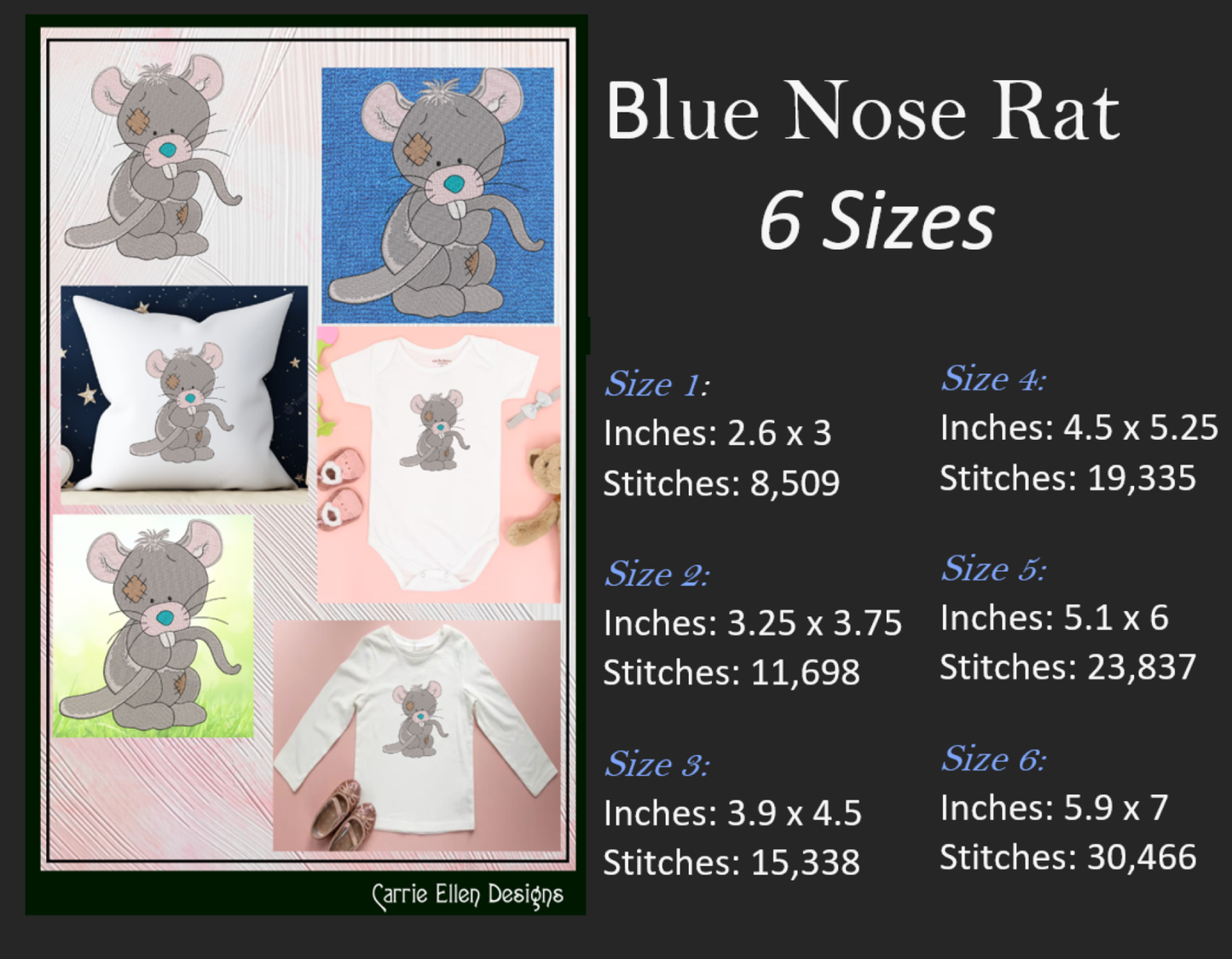 Toy Stuffed Rat Machine Embroidery Design for Babies and Kids | Vintage Plush Rat Pattern | Blue Nose Tatty Teddy Inspired | 6 Sizes (0765)