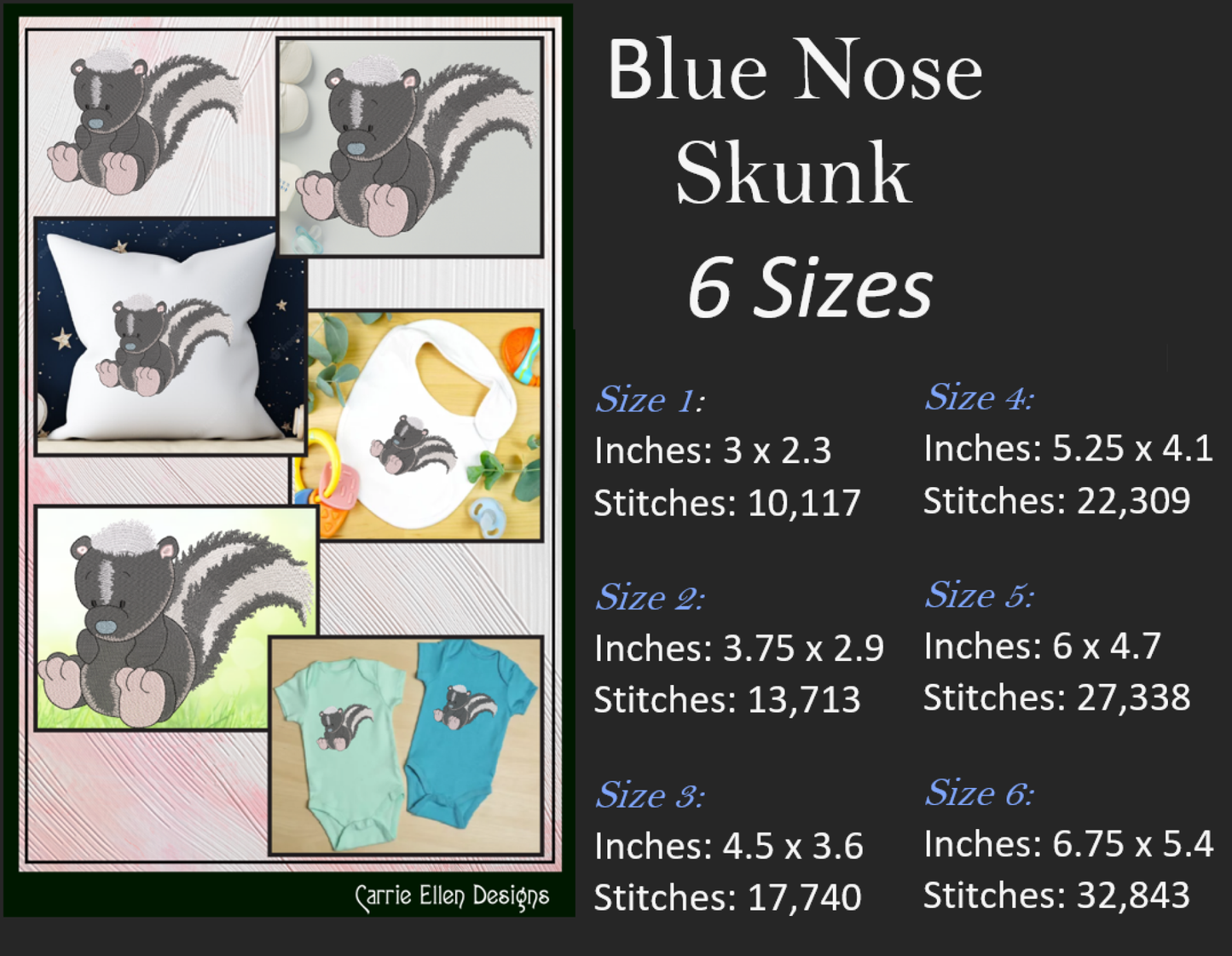 Toy Stuffed Skunk Machine Embroidery Design for Babies and Kids | Vintage Plush Skunk Pattern | Blue Nose Tatty Teddy Inspired | 6 Sizes (0766)