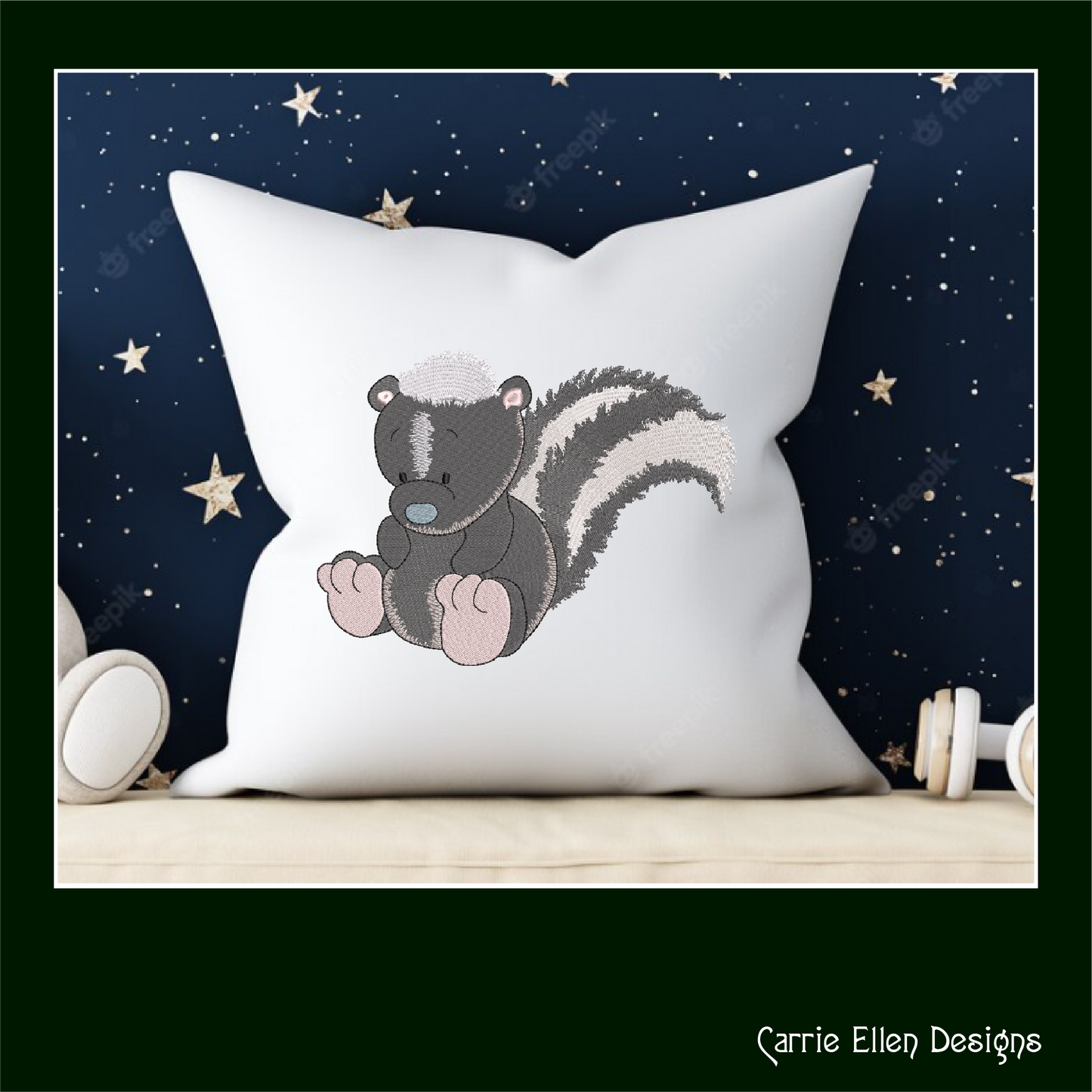 Toy Stuffed Skunk Machine Embroidery Design for Babies and Kids | Vintage Plush Skunk Pattern | Blue Nose Tatty Teddy Inspired | 6 Sizes (0766)