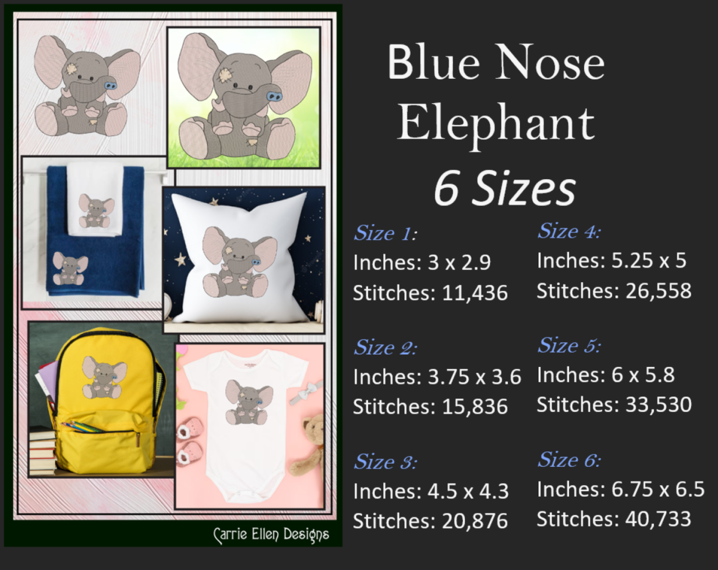 Toy Elephant Machine Embroidery Design for Babies and Kids | Vintage Stuffed Animal Pattern | Blue Nose Tatty Teddy Inspired Embroidery | 6 Sizes (0769)