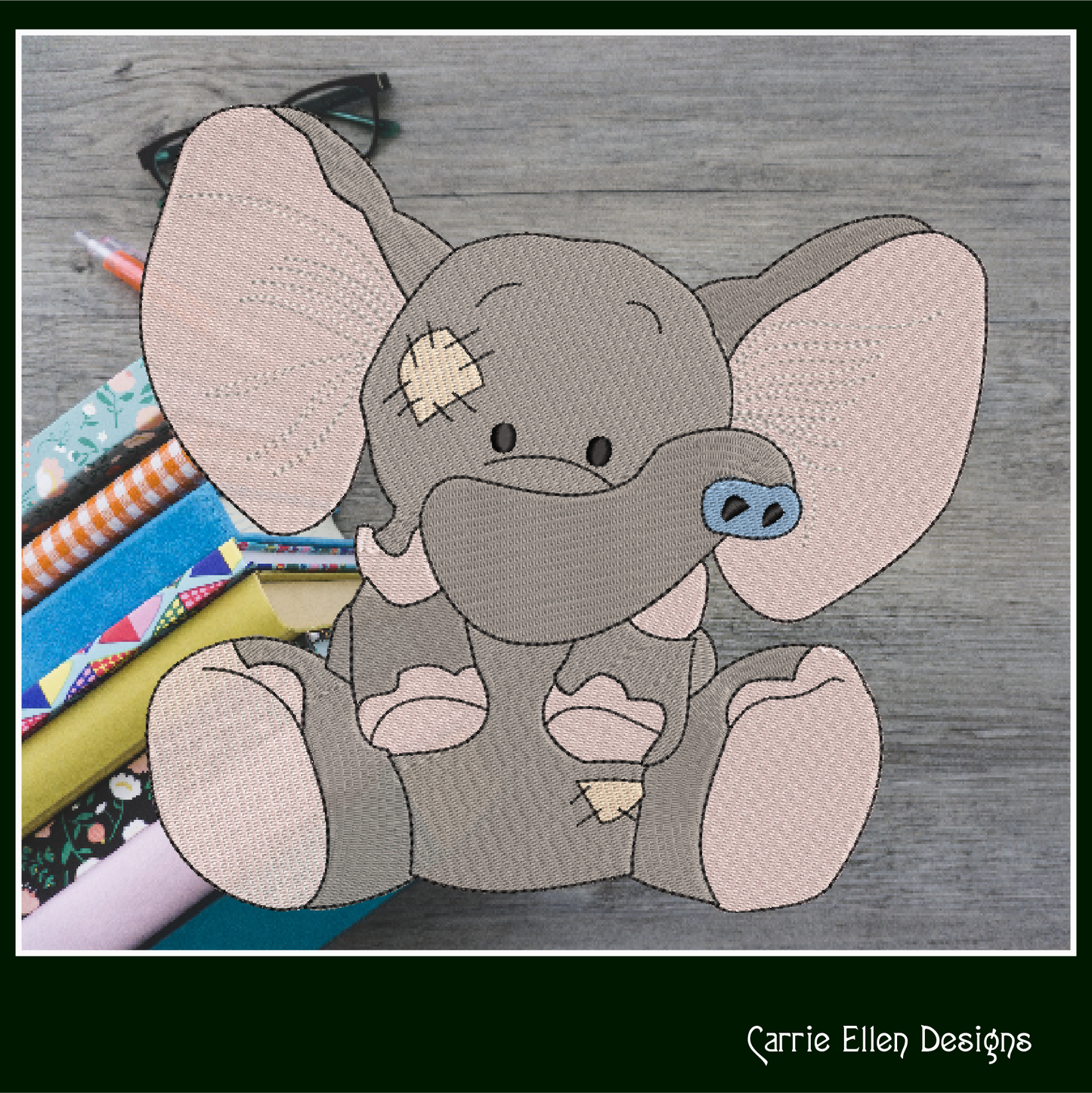 Toy Elephant Machine Embroidery Design for Babies and Kids | Vintage Stuffed Animal Pattern | Blue Nose Tatty Teddy Inspired Embroidery | 6 Sizes (0769)