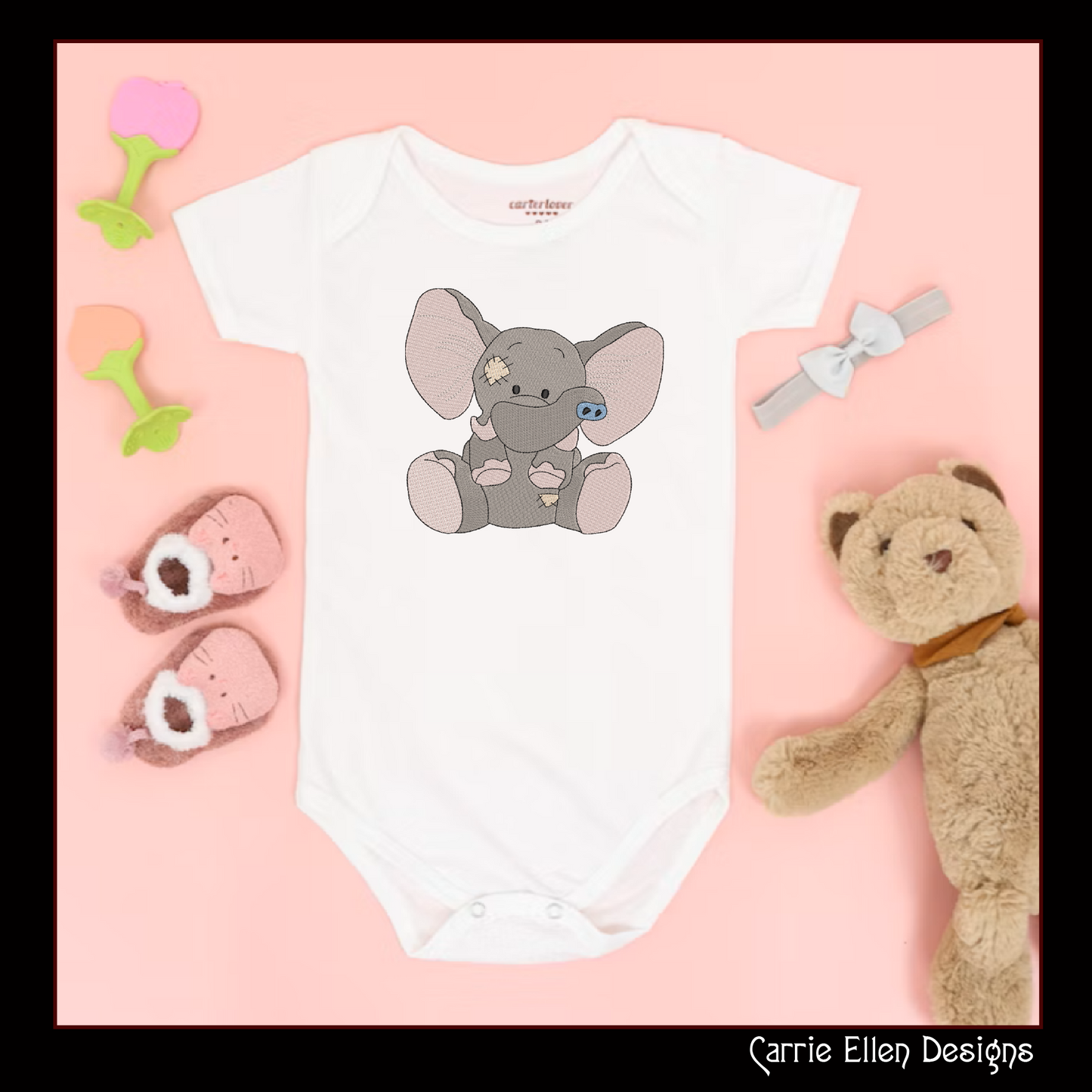 Toy Elephant Machine Embroidery Design for Babies and Kids | Vintage Stuffed Animal Pattern | Blue Nose Tatty Teddy Inspired Embroidery | 6 Sizes (0769)