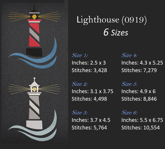 Lighthouse Machine Embroidery Design | Coastal Building Embroidery Pattern | Nautical Lighthouse Embroidery | 8 Sizes (0919)