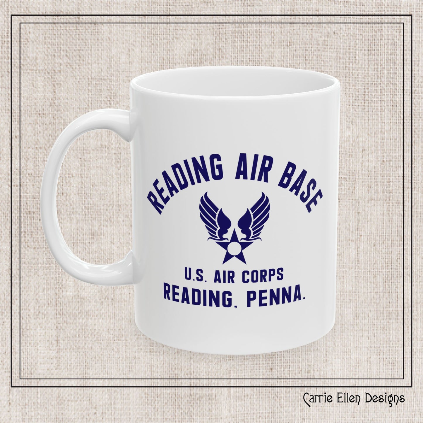 Reading Air Base Ceramic Mug, Vintage WWII Military Camp Design – 11oz & 15oz Sizes (P-6038)