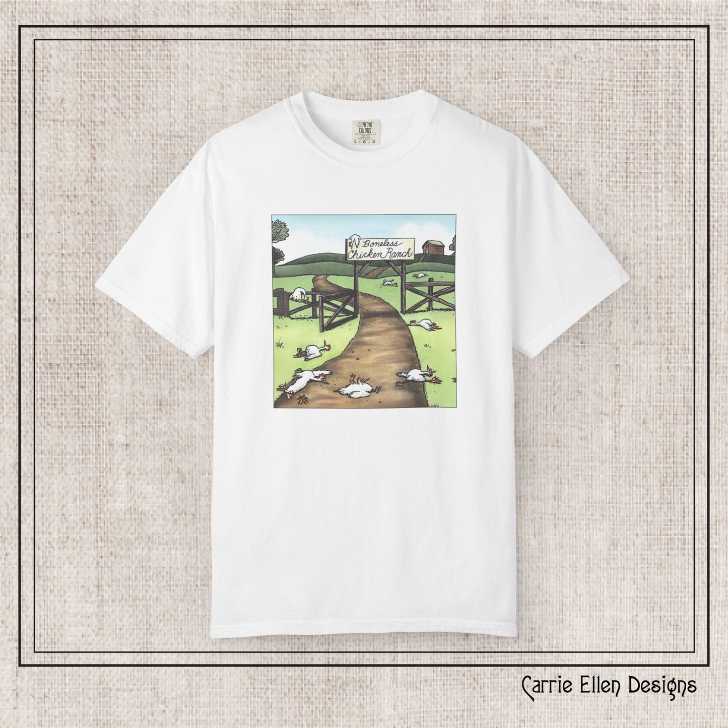 Boneless Chicken Ranch Comfort Colors T-Shirt | Farside Farm Chickens Printed Short Sleeve Tee | Multiple Color Options (P-6074)