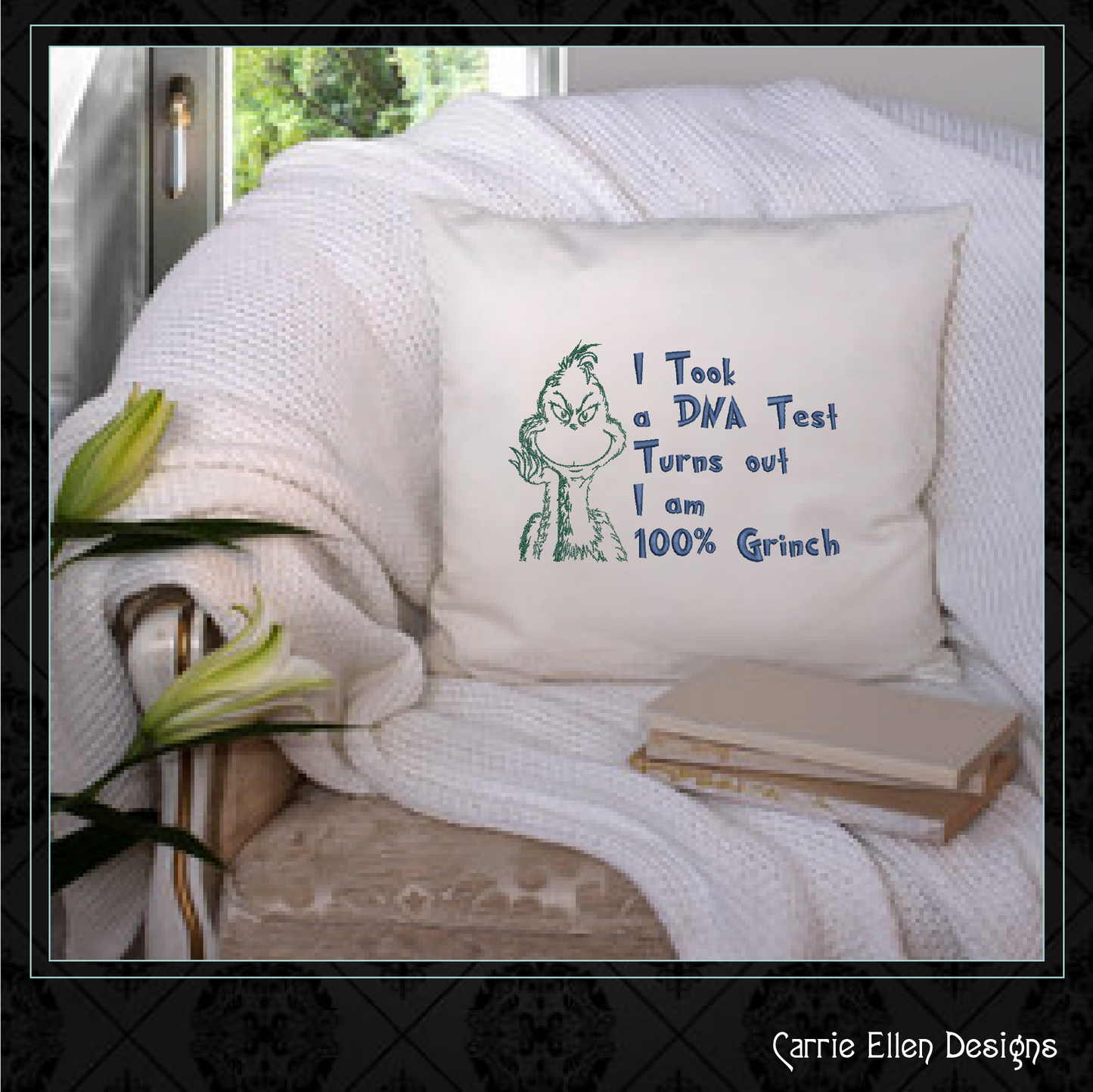 100% Grinch Machine Embroidery Design – Funny Holiday Saying, Christmas Snark Quote, 8 Sizes (1017)