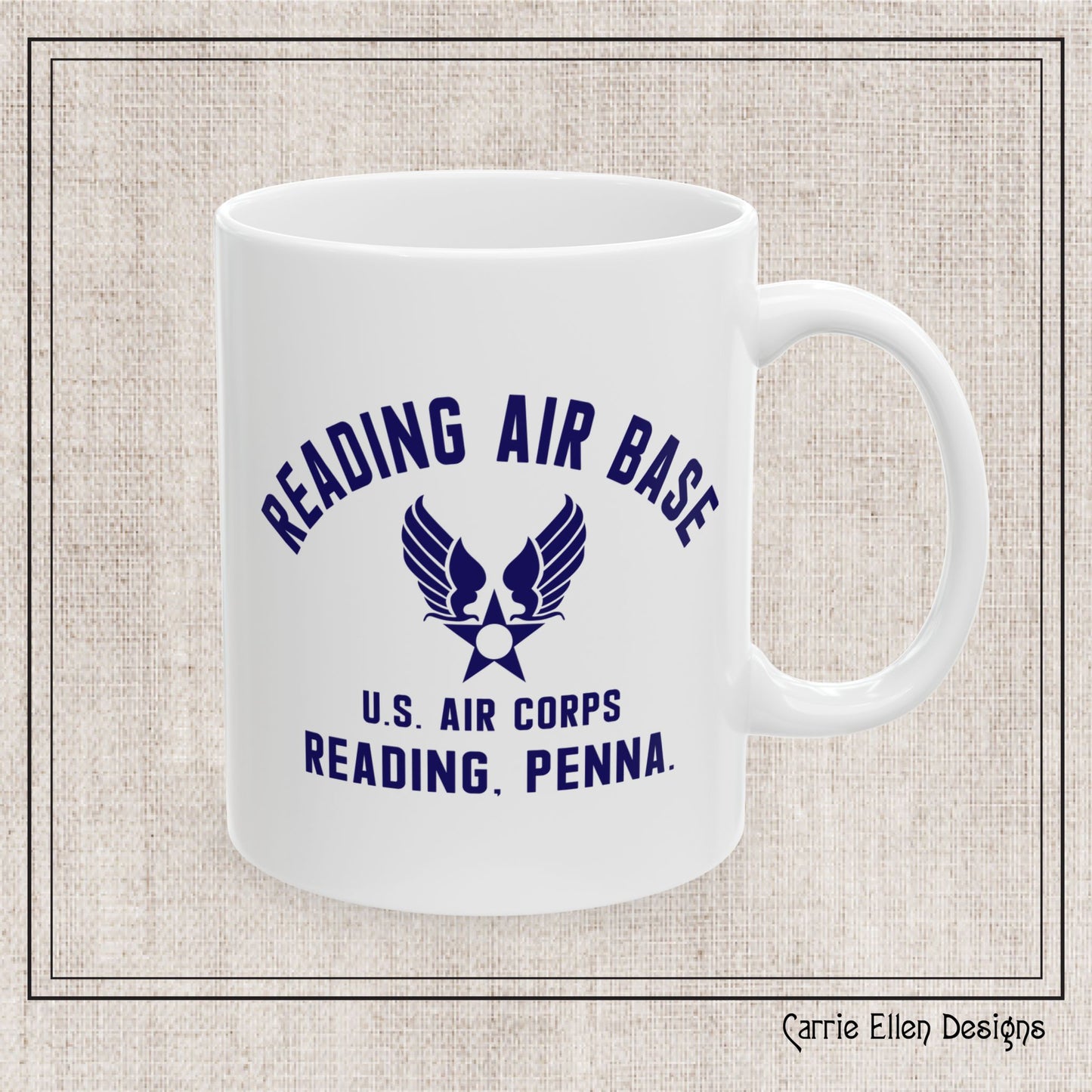 Reading Air Base Ceramic Mug, Vintage WWII Military Camp Design – 11oz & 15oz Sizes (P-6038)