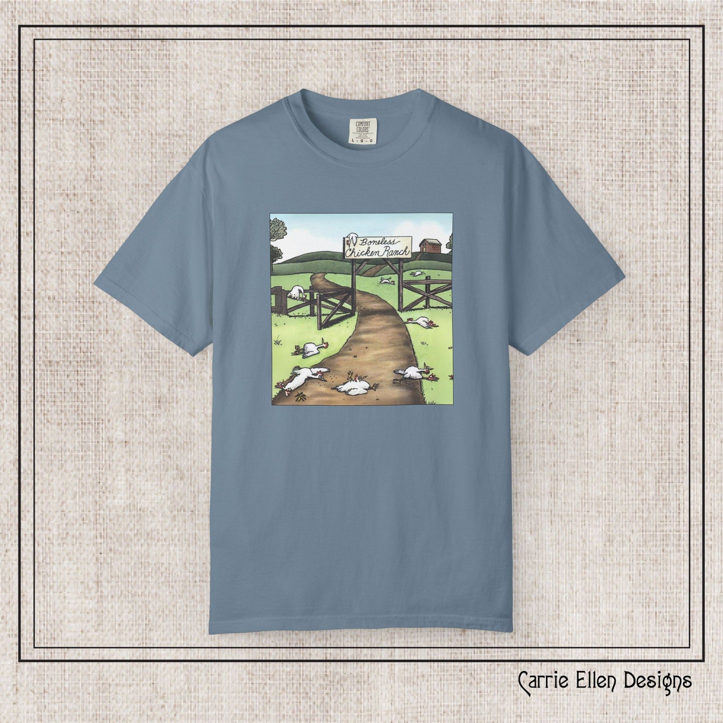 Boneless Chicken Ranch Comfort Colors T-Shirt | Farside Farm Chickens Printed Short Sleeve Tee | Multiple Color Options (P-6074)
