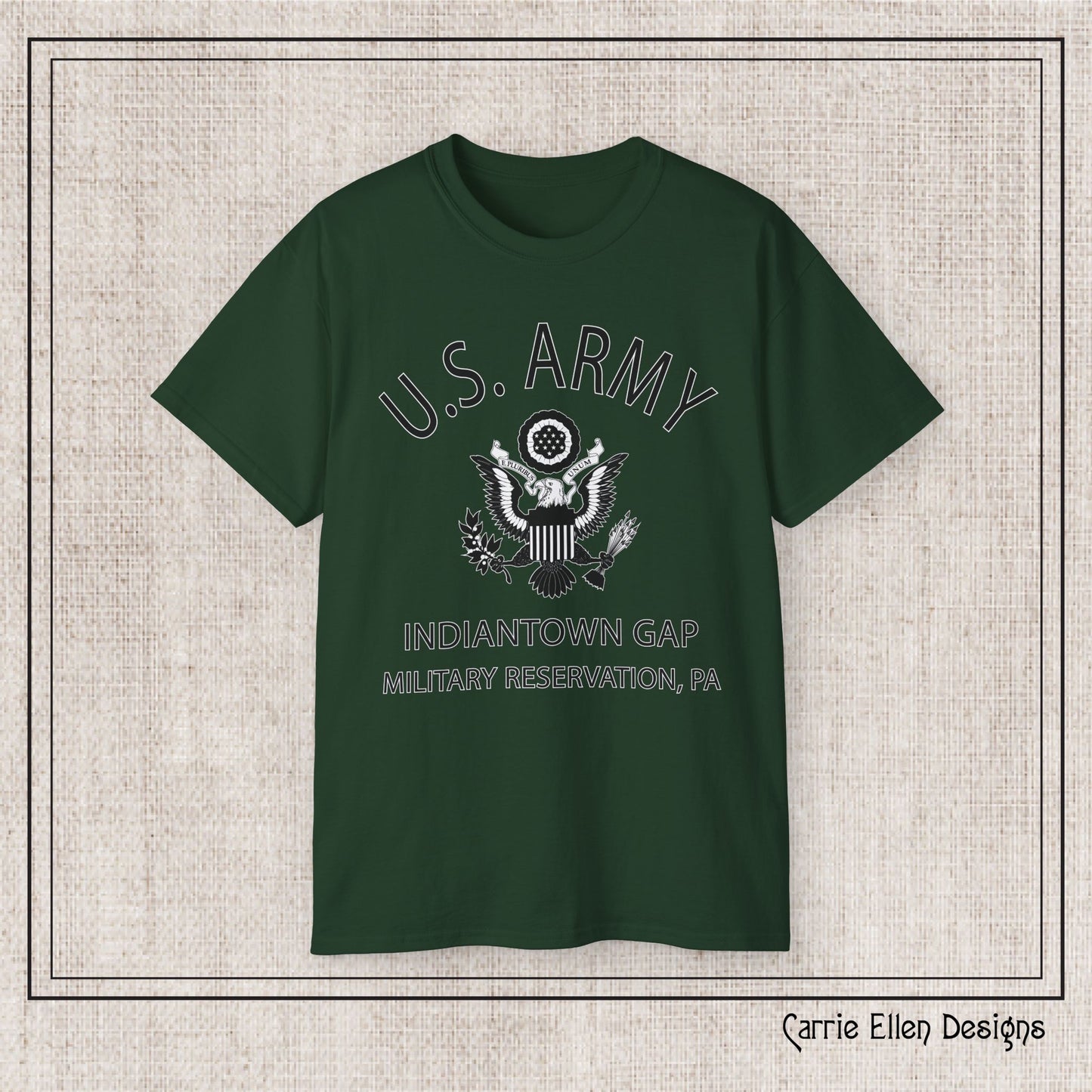 US Army Indiantown Gap Military Reservation PA Eagle Emblem T-Shirt – Vintage WWII U.S. Army Reproduction Unisex Ultra Cotton Tee (P-6041)