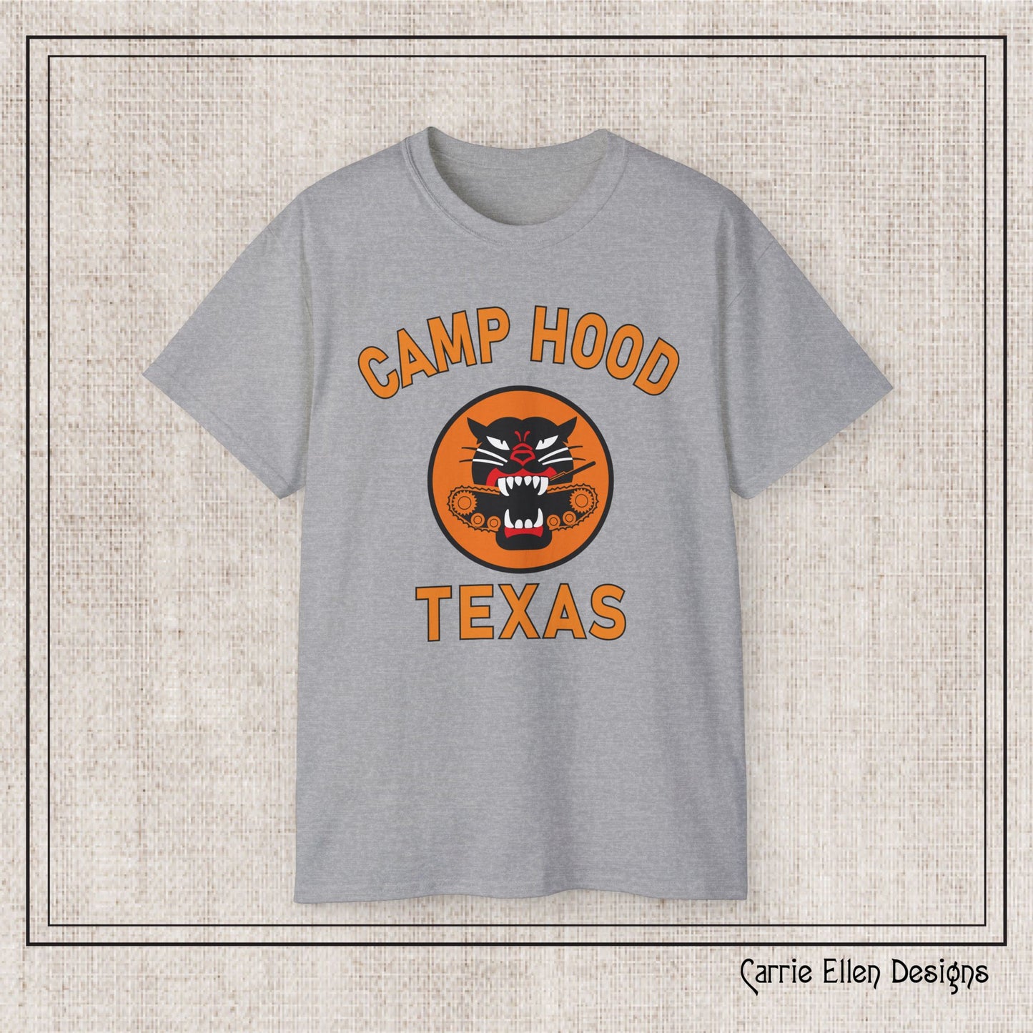 Camp Hood Tank Destroyer Battalion Short Sleeve Cotton T-Shirt, Vintage WWII Military Camp Design – Heavyweight 100% Cotton Tee (P-6035)