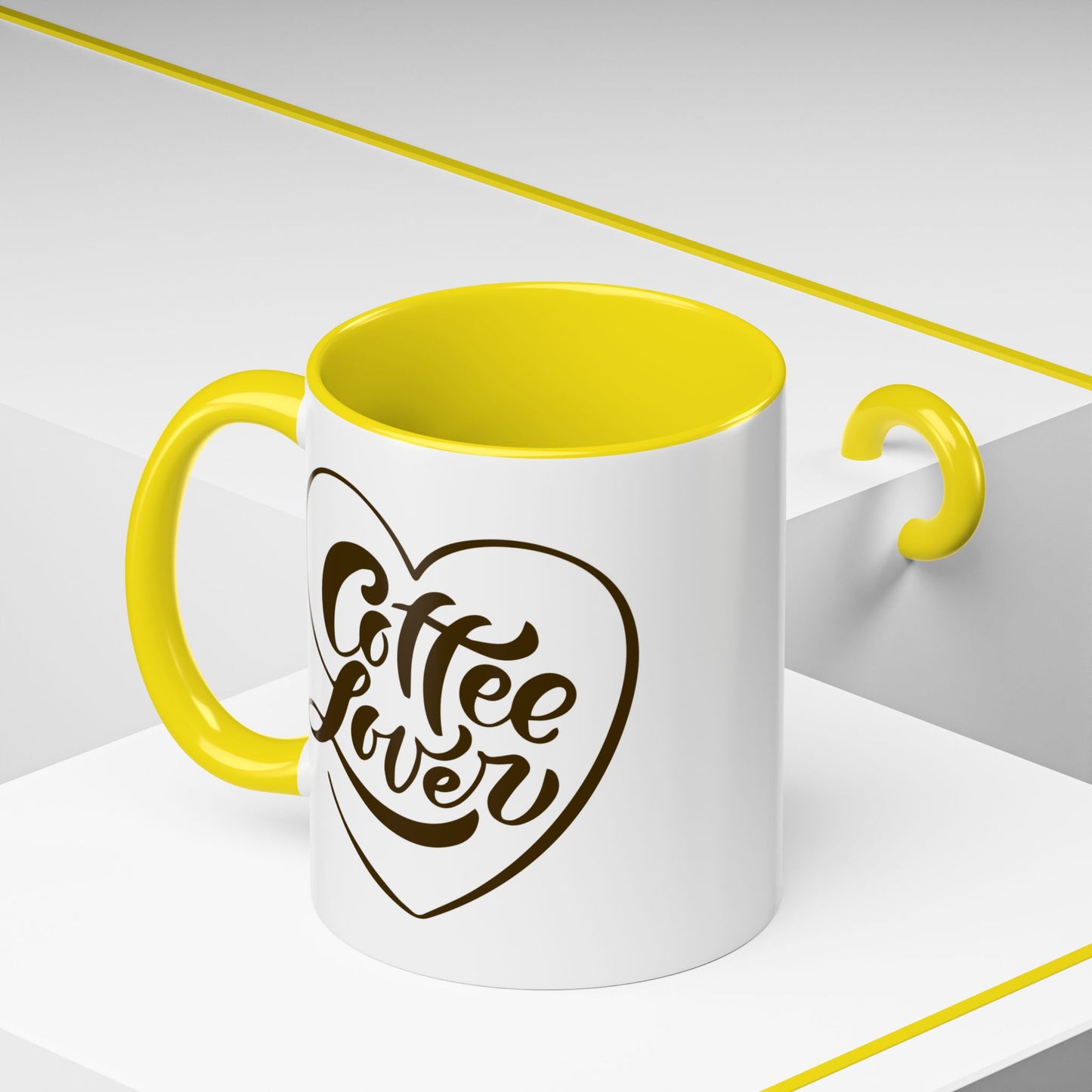 Coffee Lover Color Accent Ceramic Mug – Cute Printed Coffee Gift for Coffeeholics, Baristas, and Caffeine Addicts (P-6061)